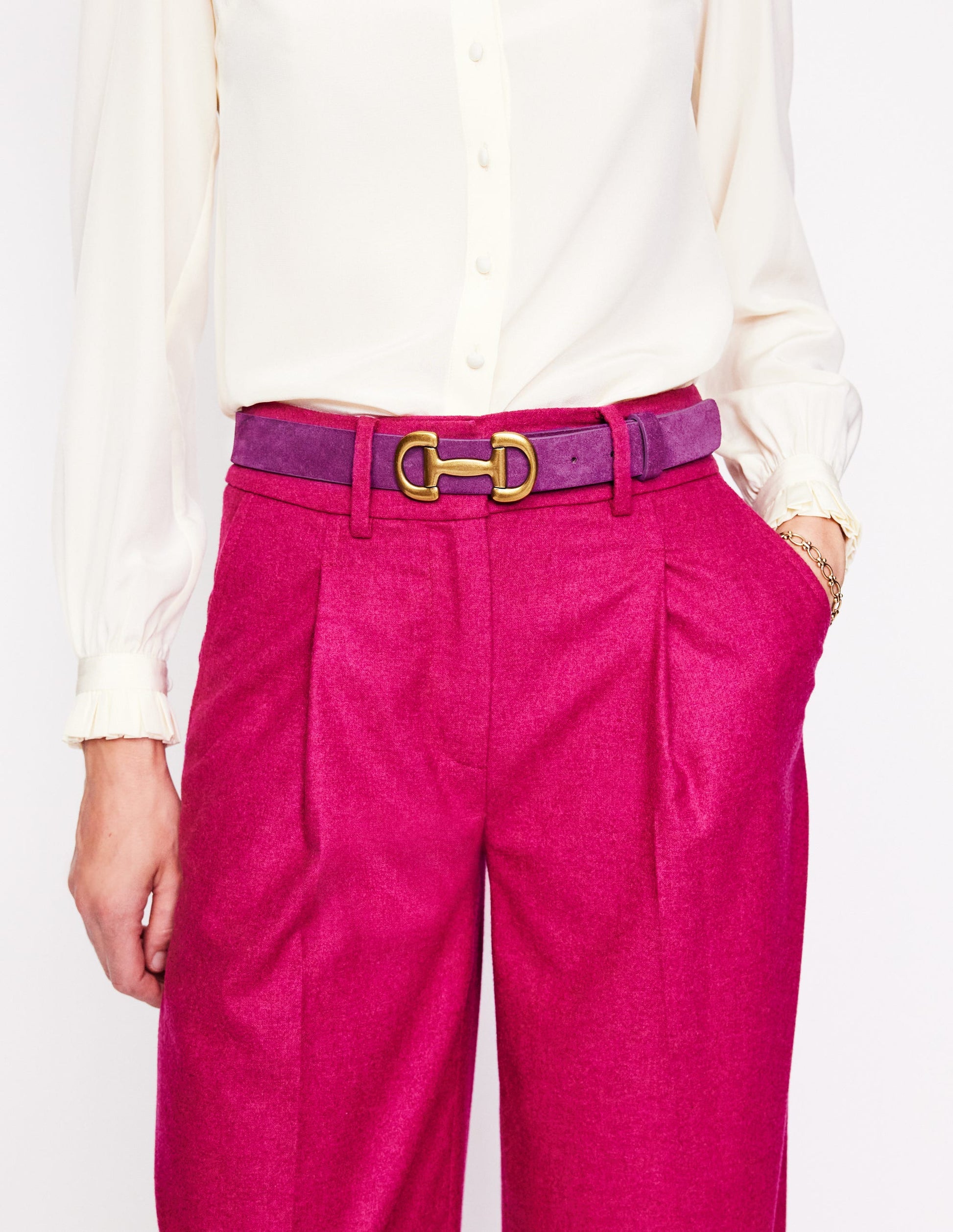 Iris Snaffle-Trim Leather Belt-Damson Suede-1