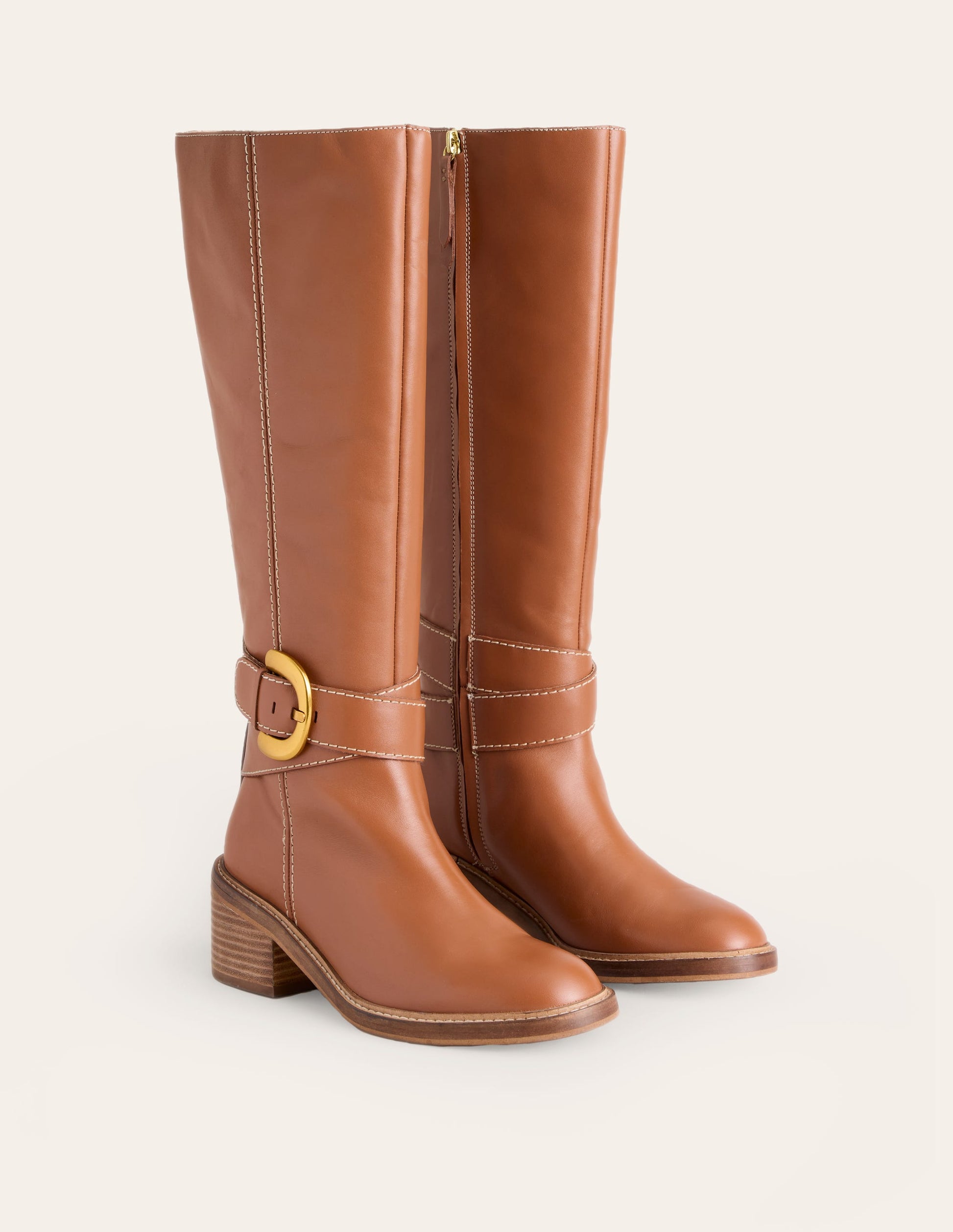 Buckled Knee High Boots-Tan-3