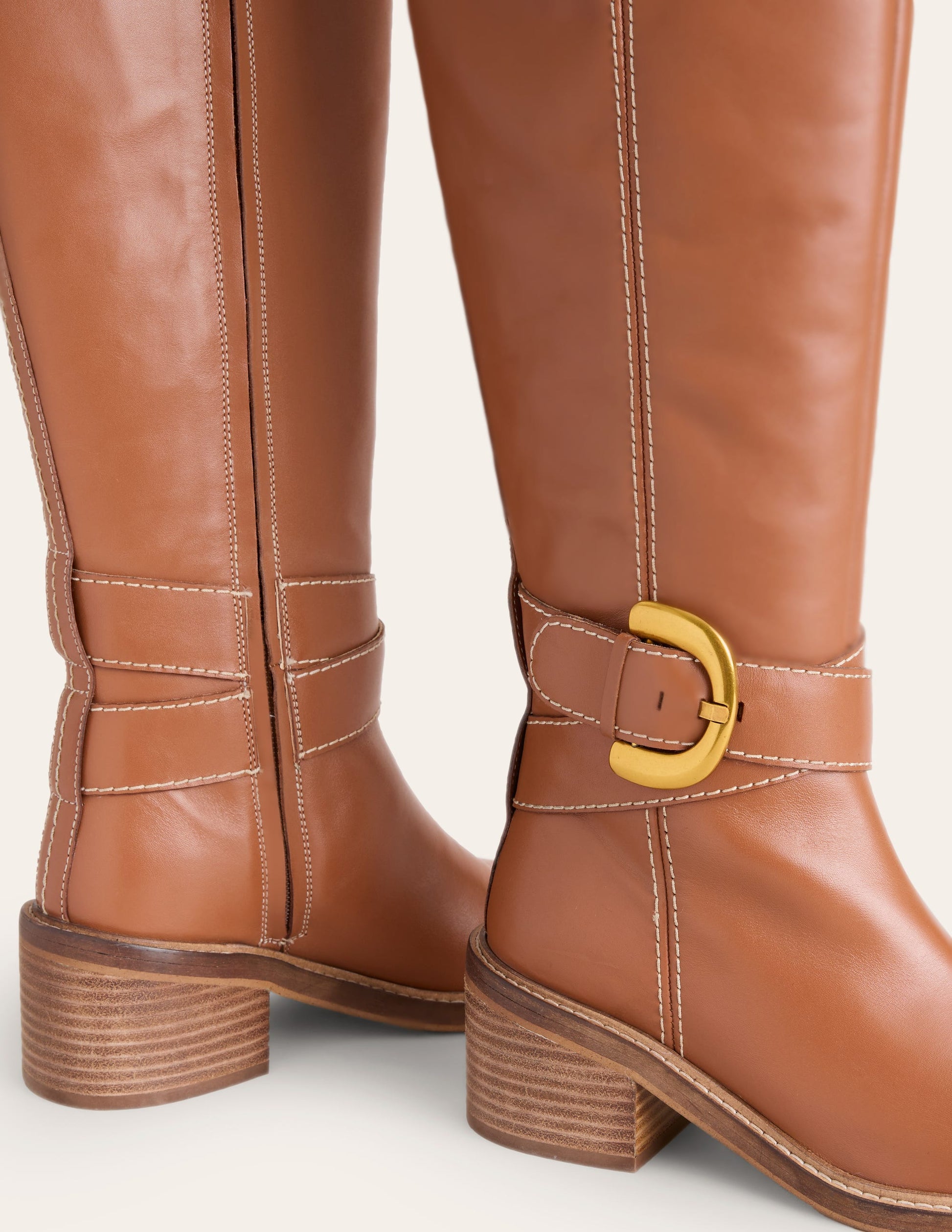 Buckled Knee High Boots-Tan-4