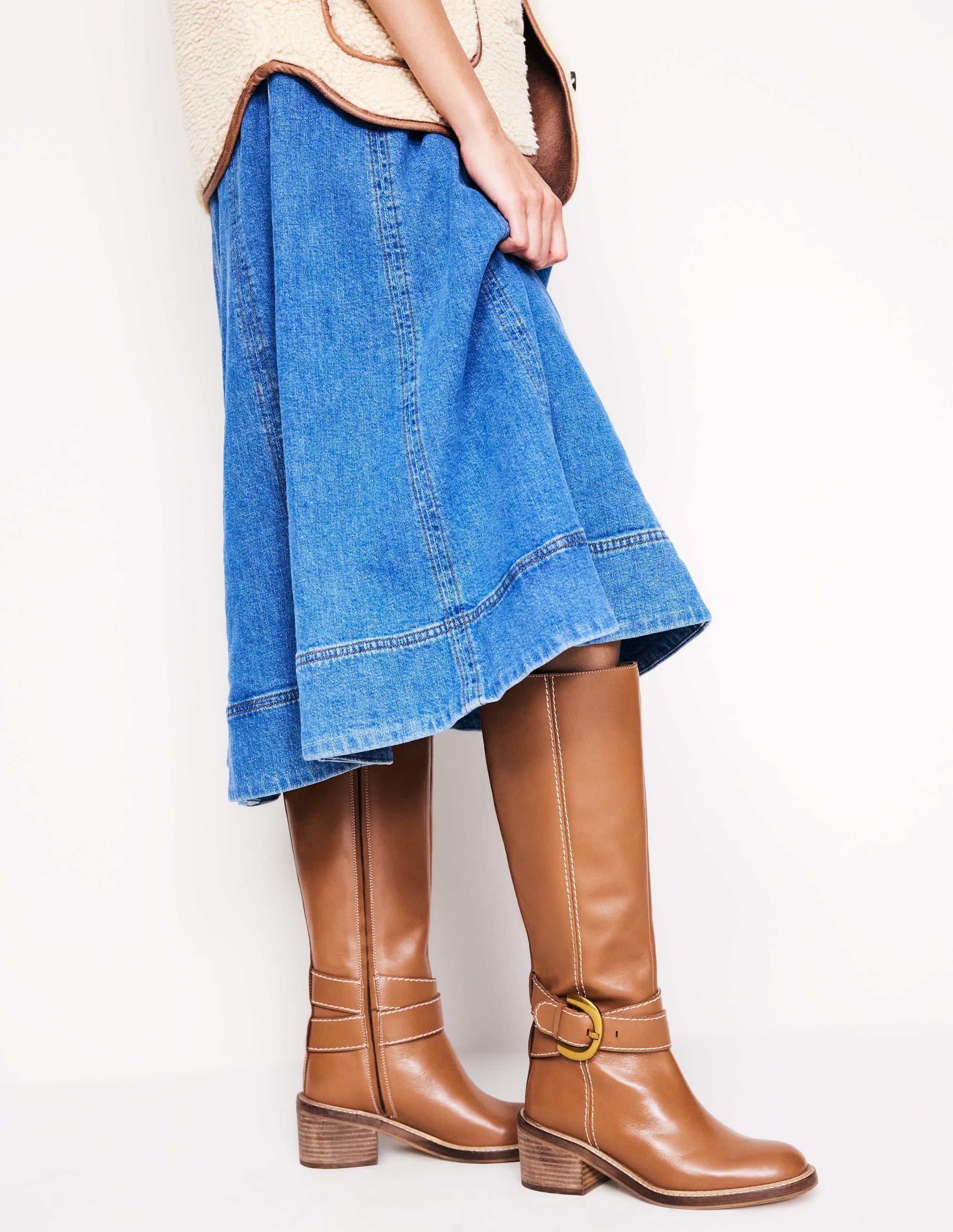 Buckled Knee High Boots-Tan - Image 1