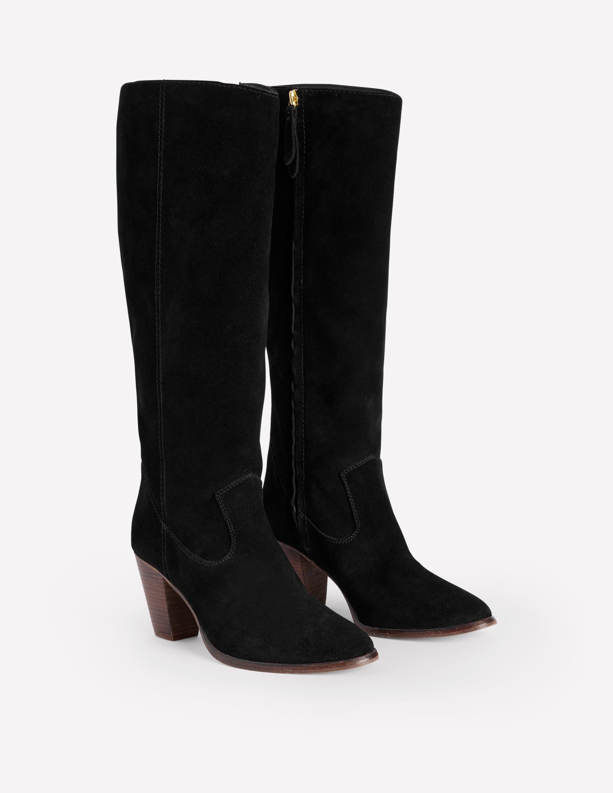 Almond Toe Heeled Knee Boots-Black - Image 3