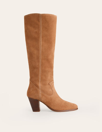 Almond Toe Heeled Knee Boots-Tan-1