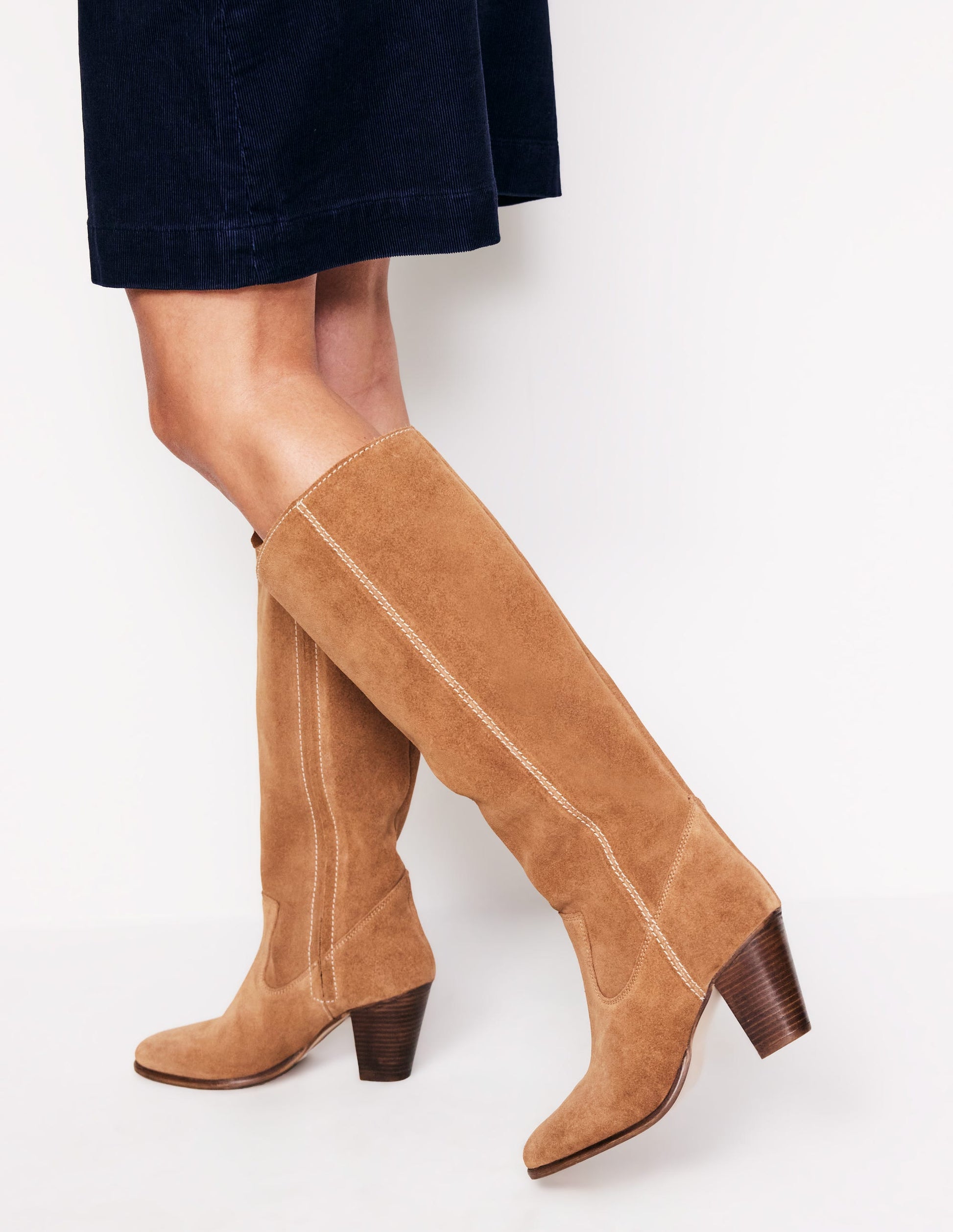 Almond Toe Heeled Knee Boots-Tan-2