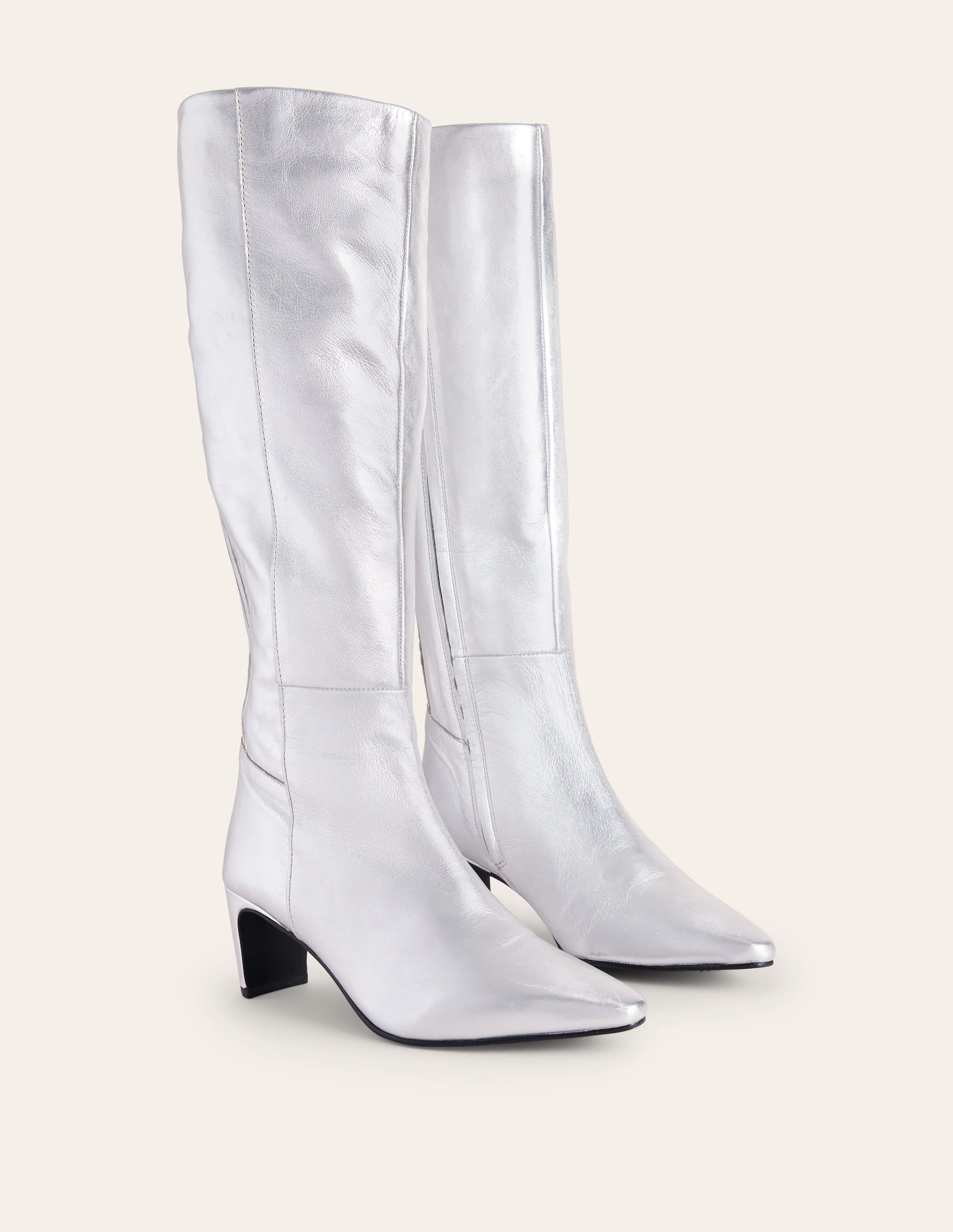 Back Panel Heeled Knee Boot-Metallic - Image 3