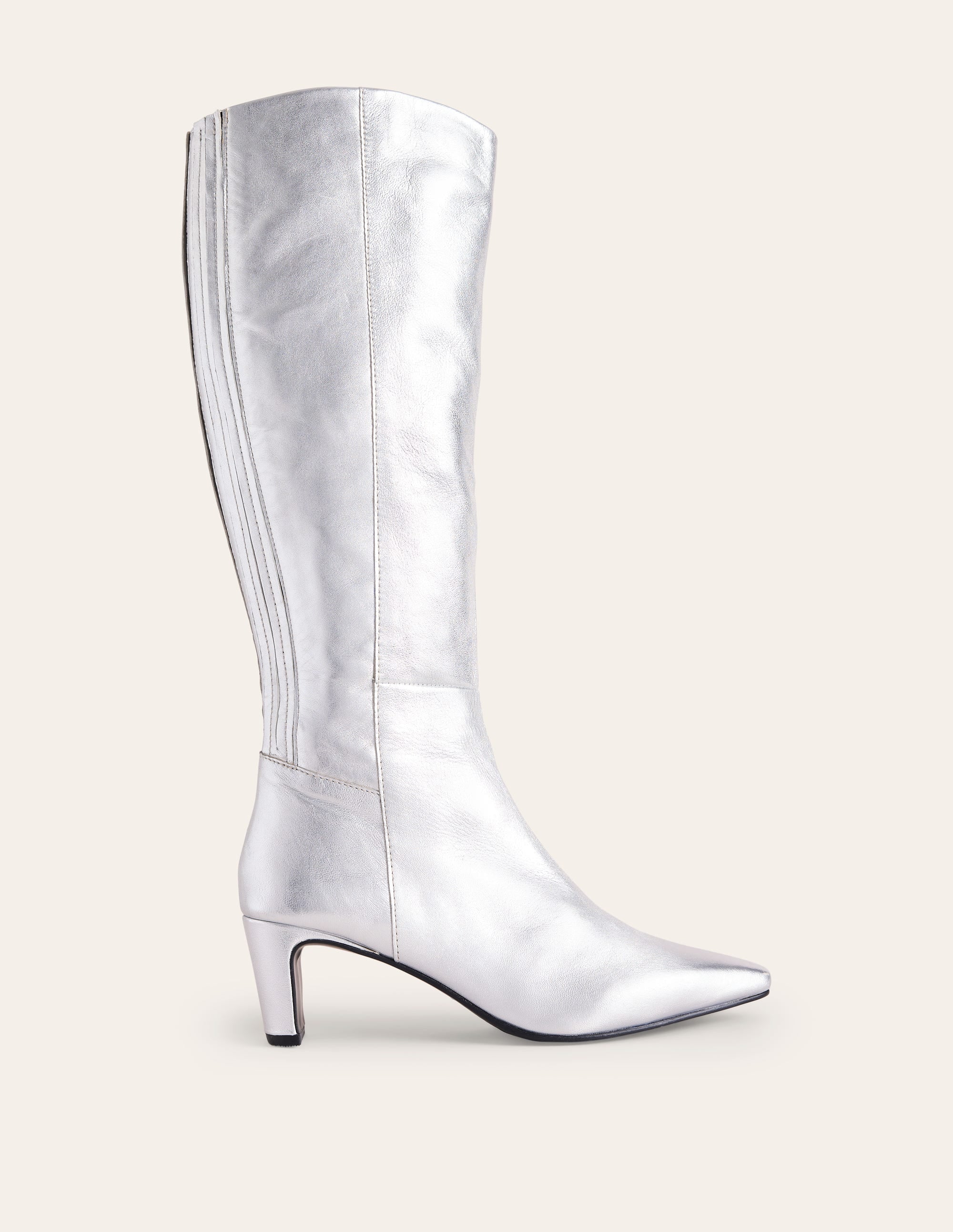 Back Panel Heeled Knee Boot-Metallic - Image 2