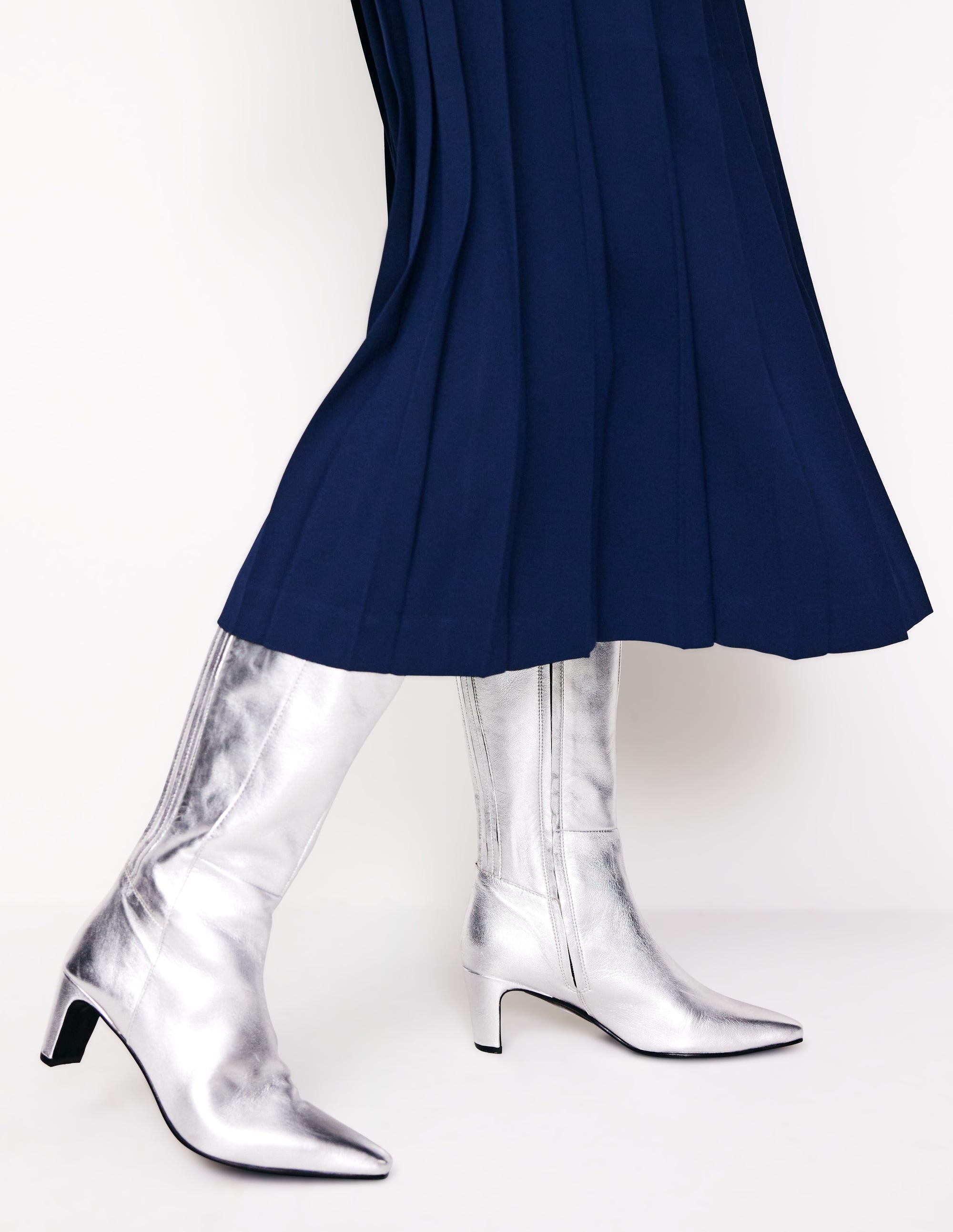 Back Panel Heeled Knee Boot-Metallic - Image 1
