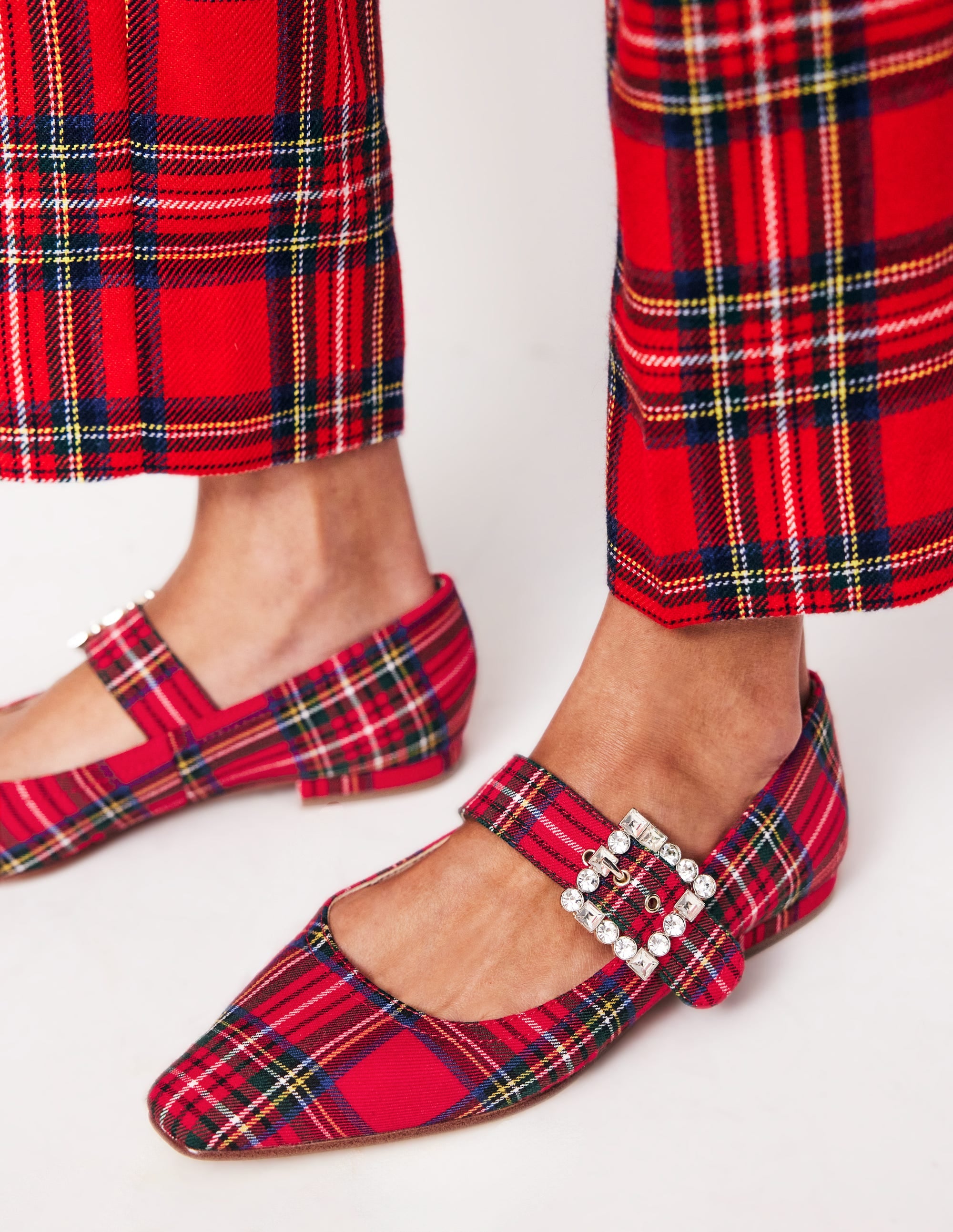 Vic Chisel Toe Mary Janes-Red and Blue Check - Image 1