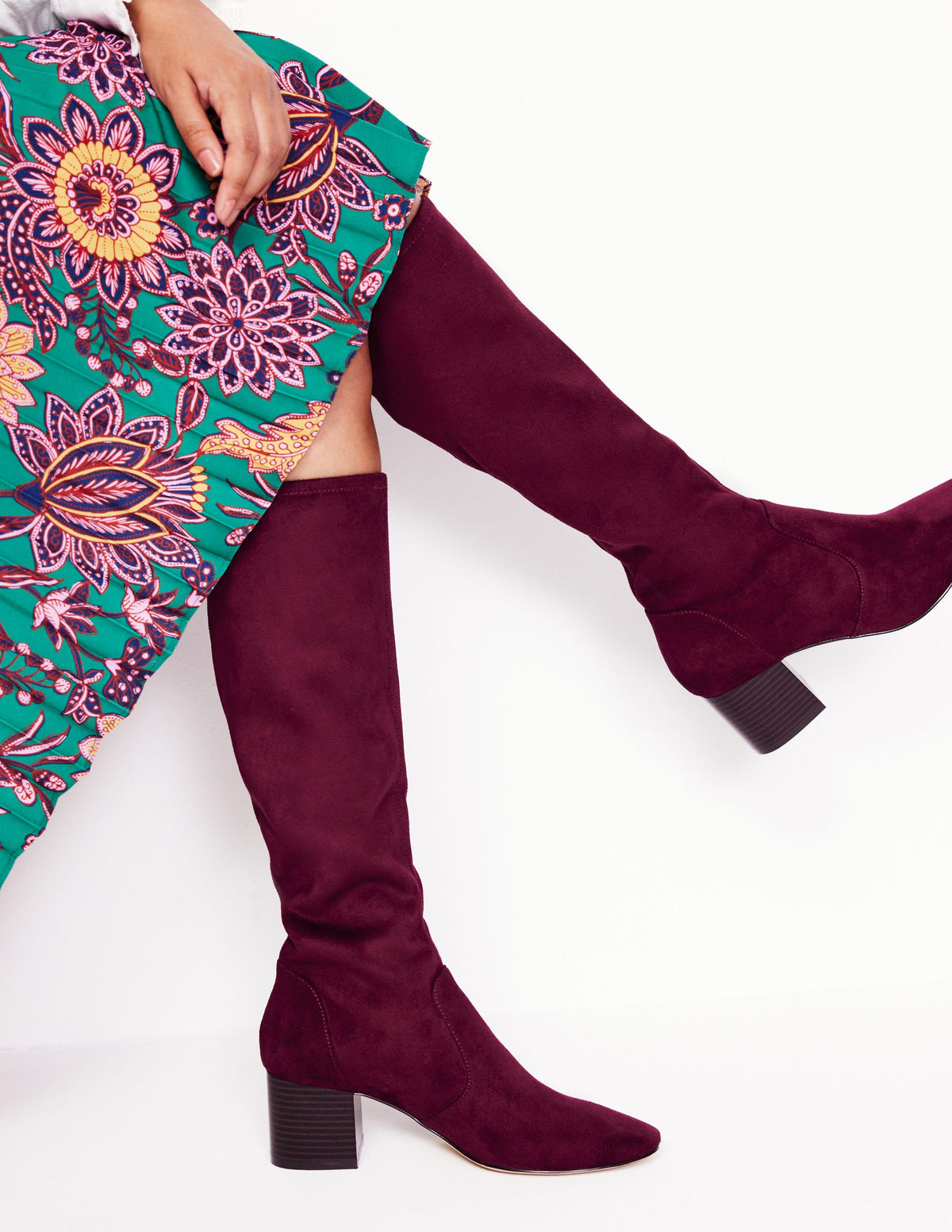 Stretch Knee Heel Boots-Oxblood - Image 1