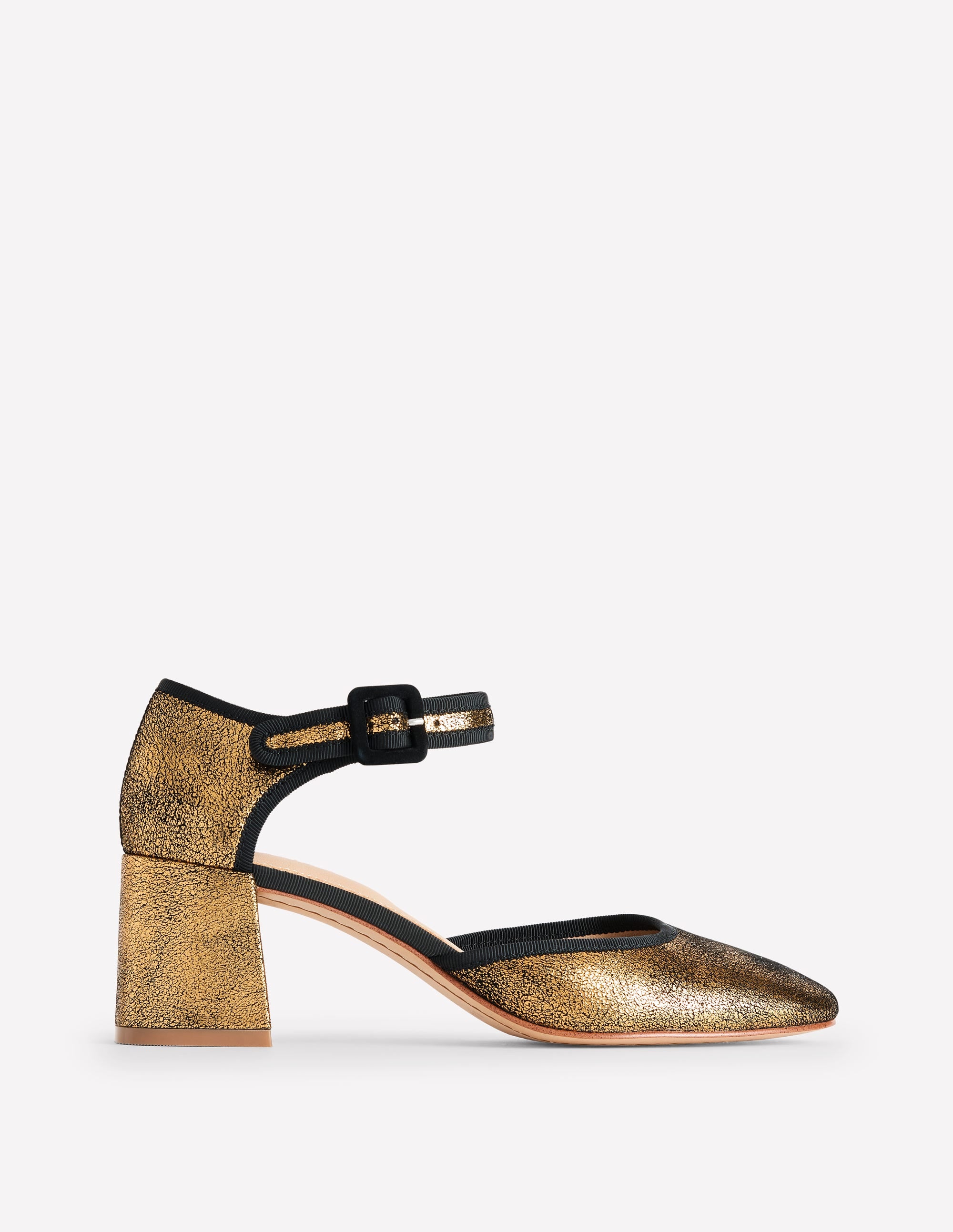 Two Part Block Heel Pumps-Gold Metallic Leather - Image 2