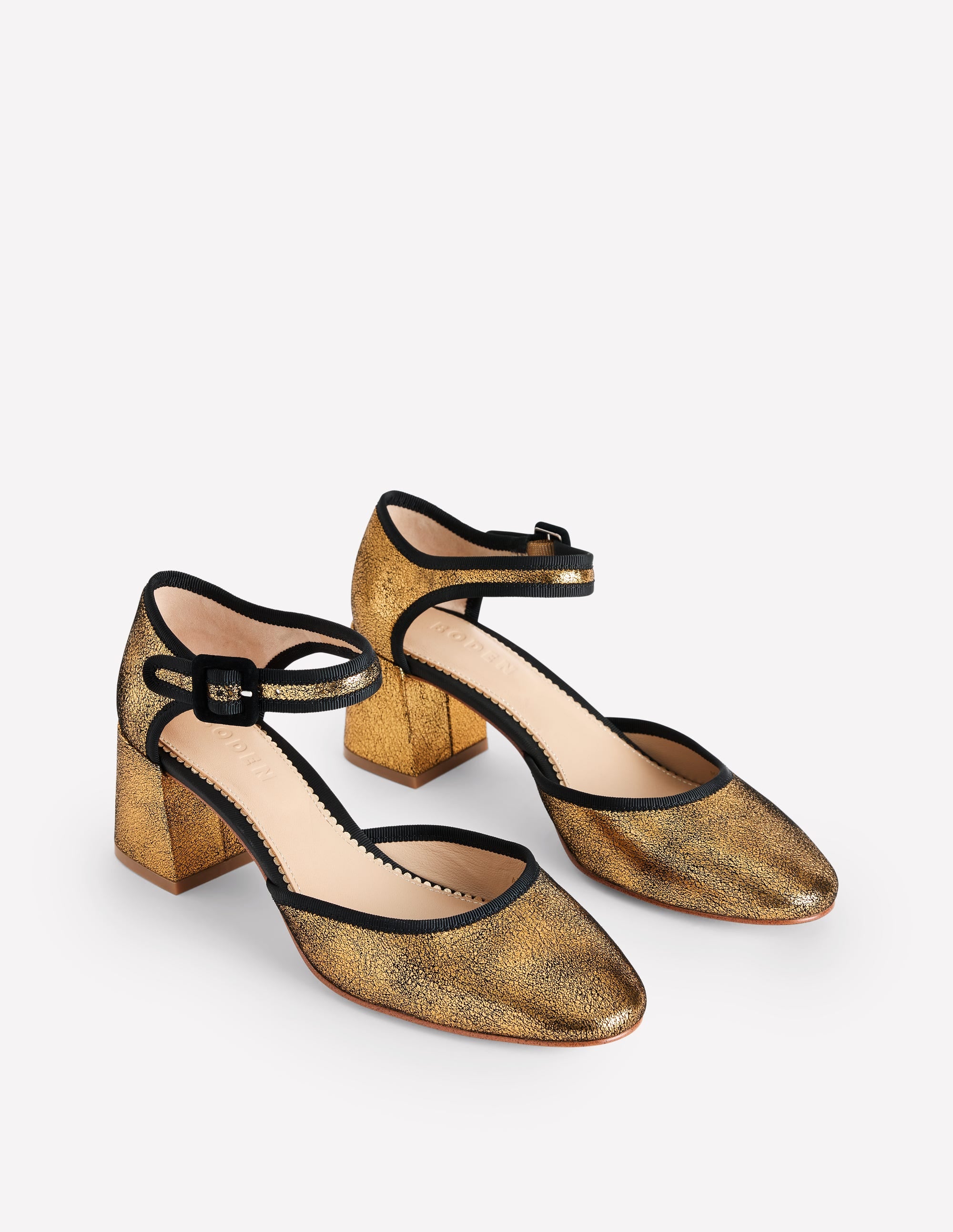 Two Part Block Heel Pumps-Gold Metallic Leather - Image 3