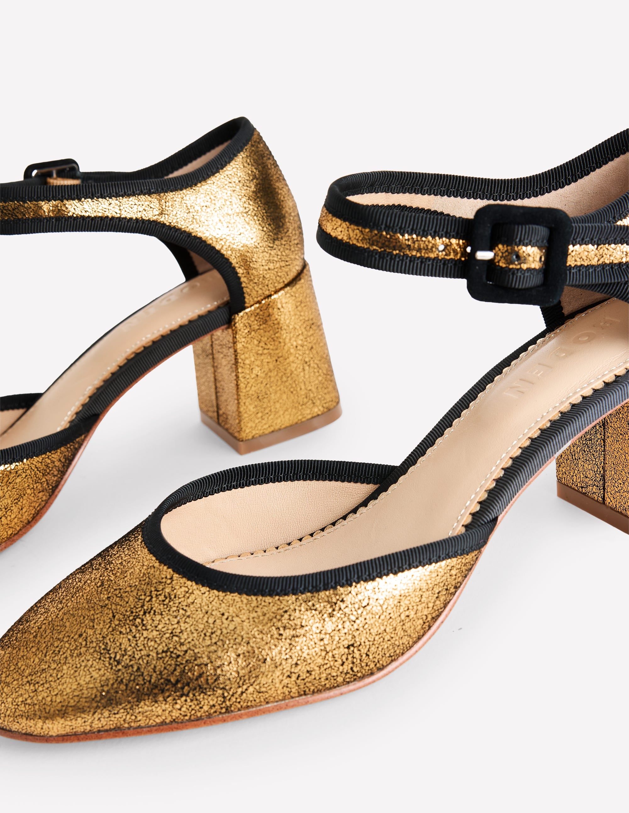 Two Part Block Heel Pumps-Gold Metallic Leather - Image 4
