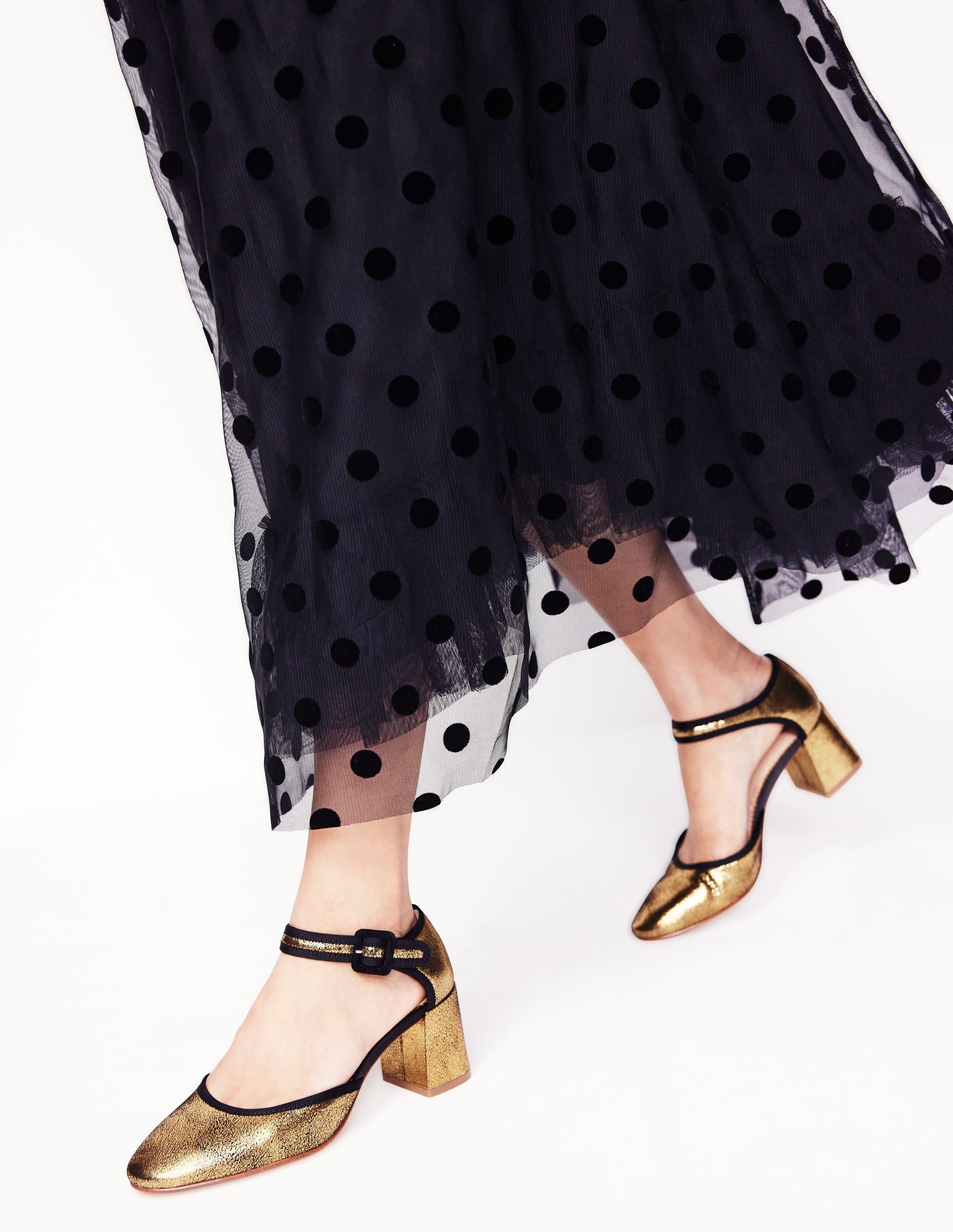 Two Part Block Heel Pumps-Gold Metallic Leather - Image 1