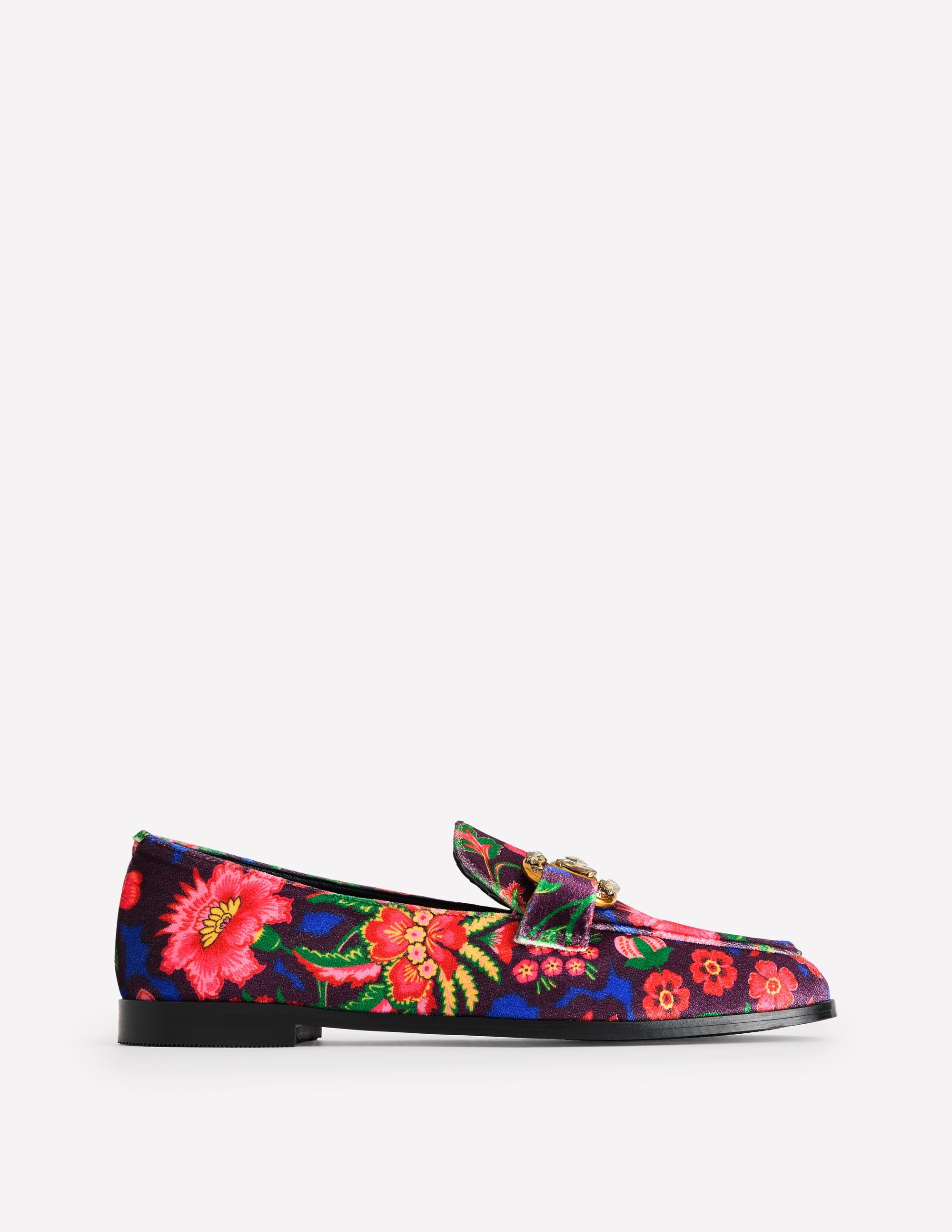 Iris Jewelled Snaffle Loafers-Printed Velvet - Image 2