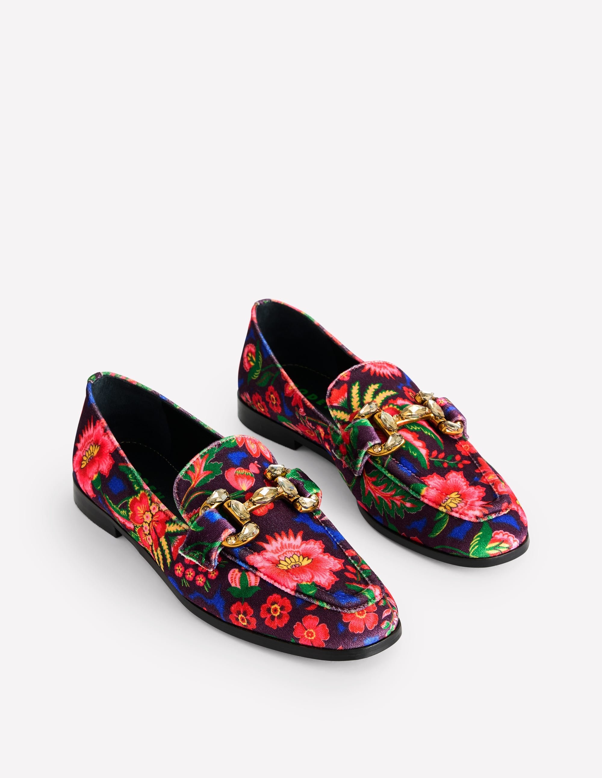Iris Jewelled Snaffle Loafers-Printed Velvet - Image 3