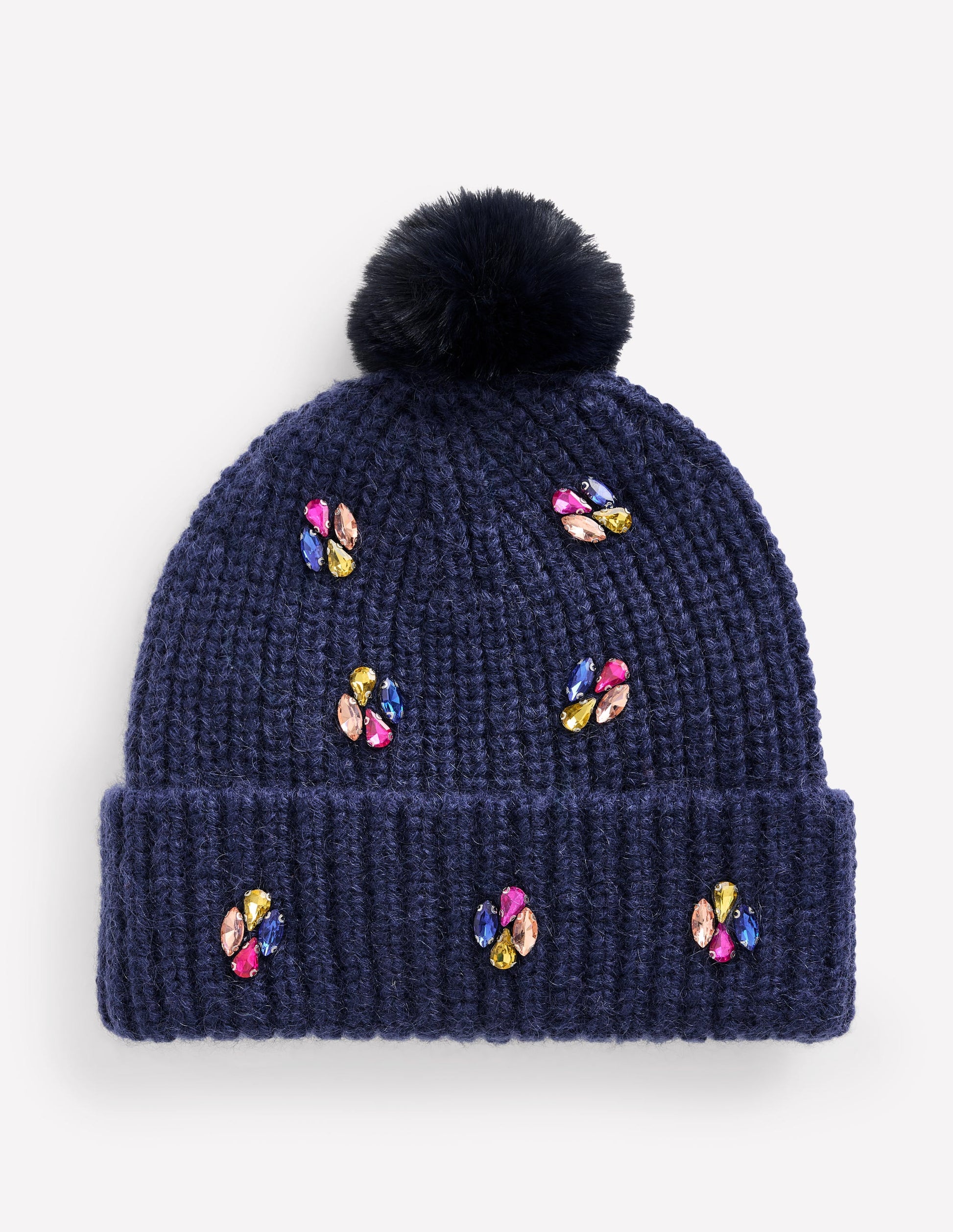 Jewelled Knitted Hat-Navy-2