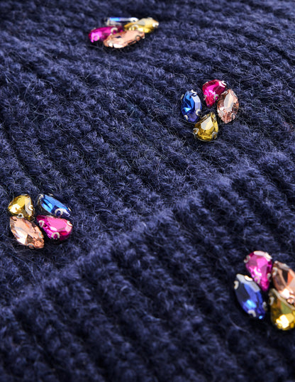 Jewelled Knitted Hat-Navy-3