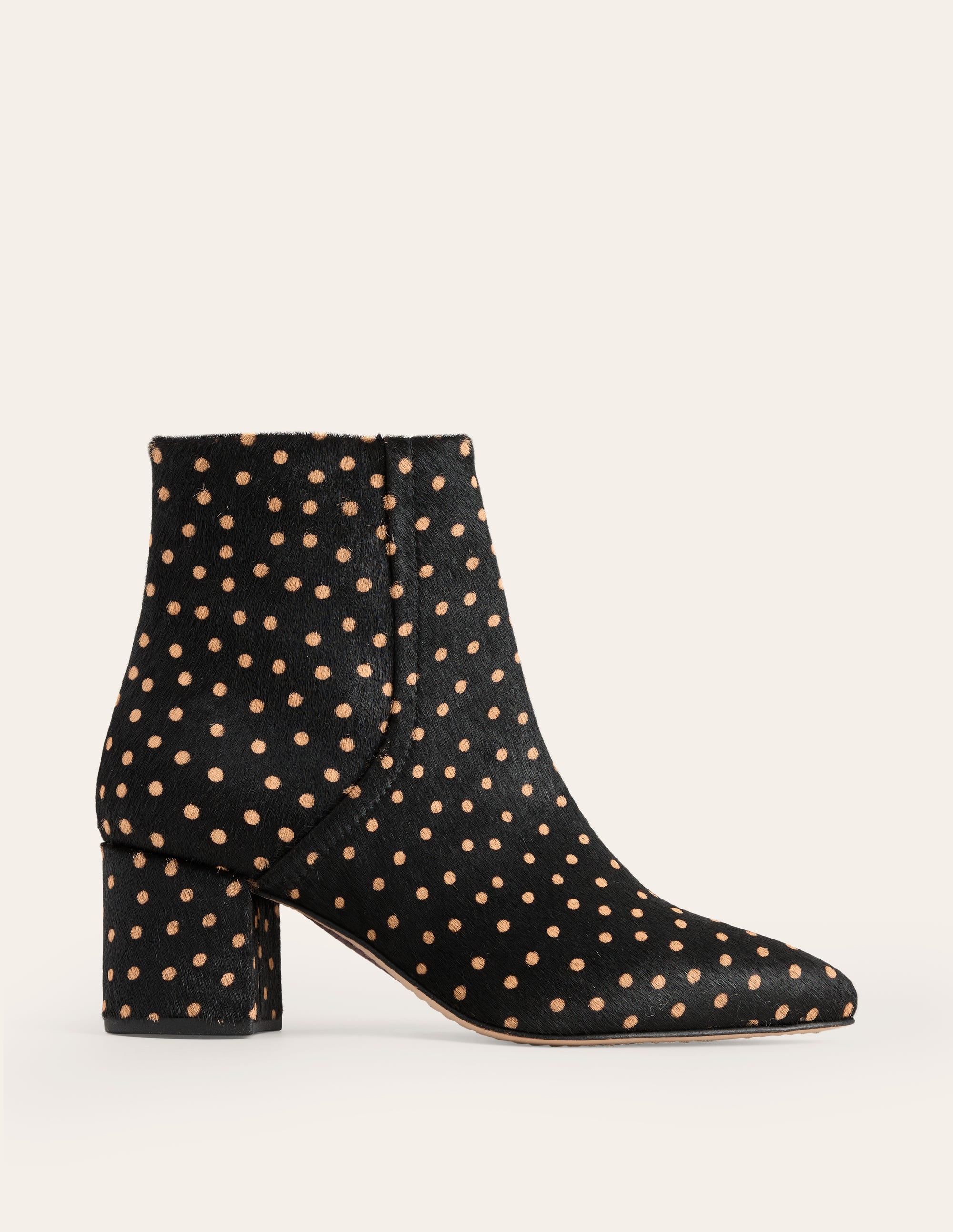 Block Heel Leather Ankle Boots-Black and Camel Spot - Image 2