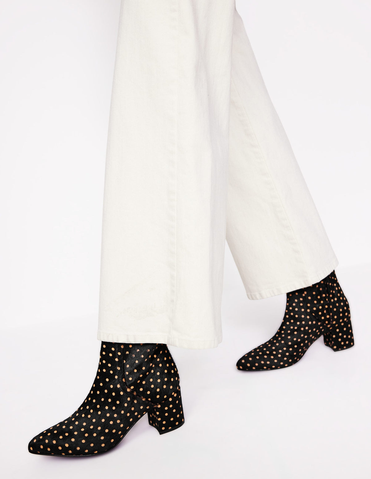 Block Heel Leather Ankle Boots-Black and Camel Spot - Image 1
