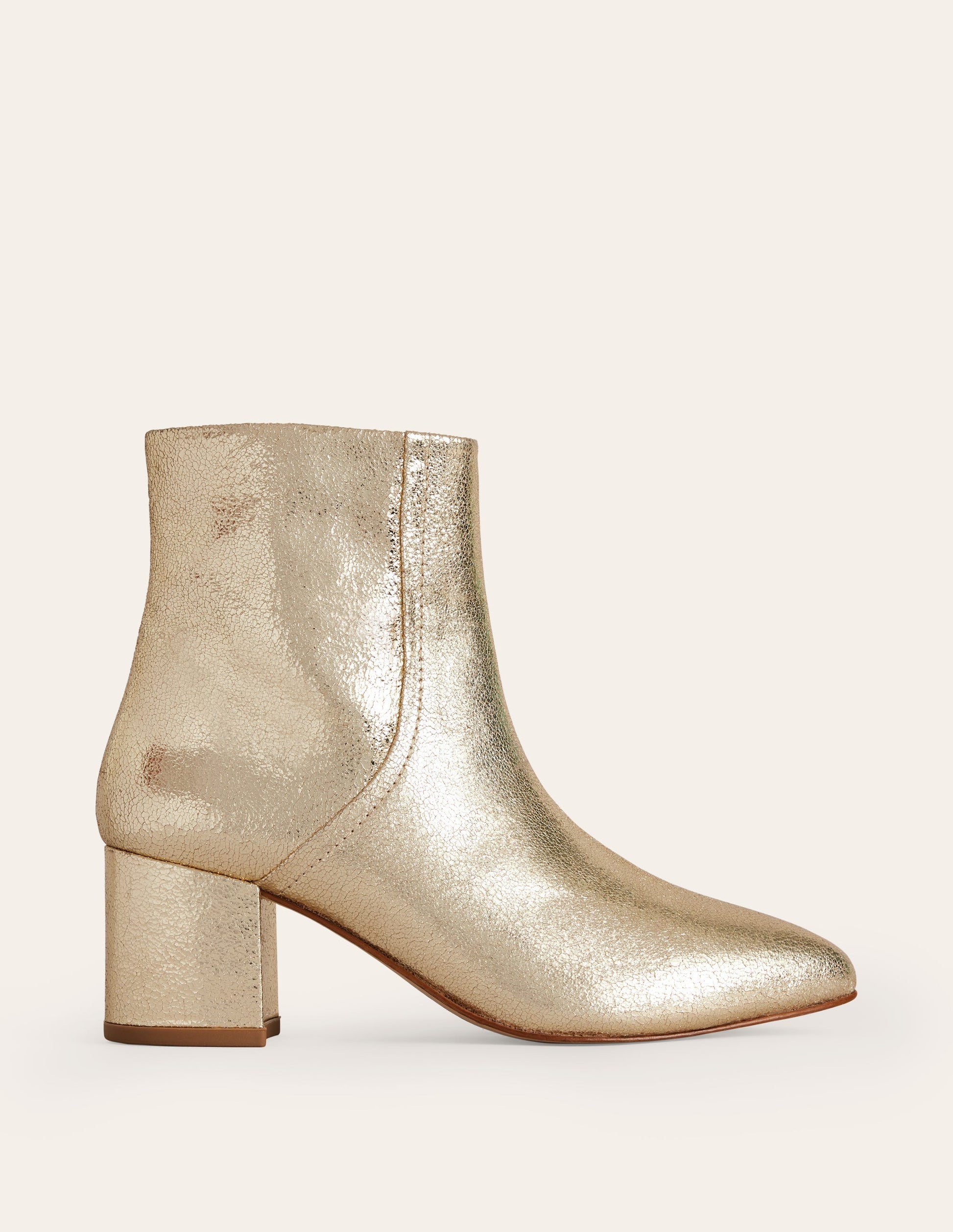 Block Heel Leather Ankle Boots-Gold-2