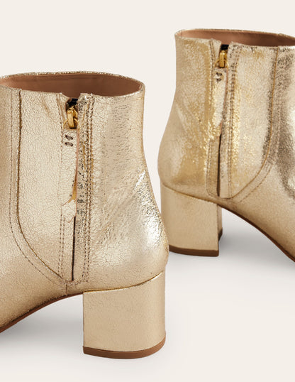 Block Heel Leather Ankle Boots-Gold-4