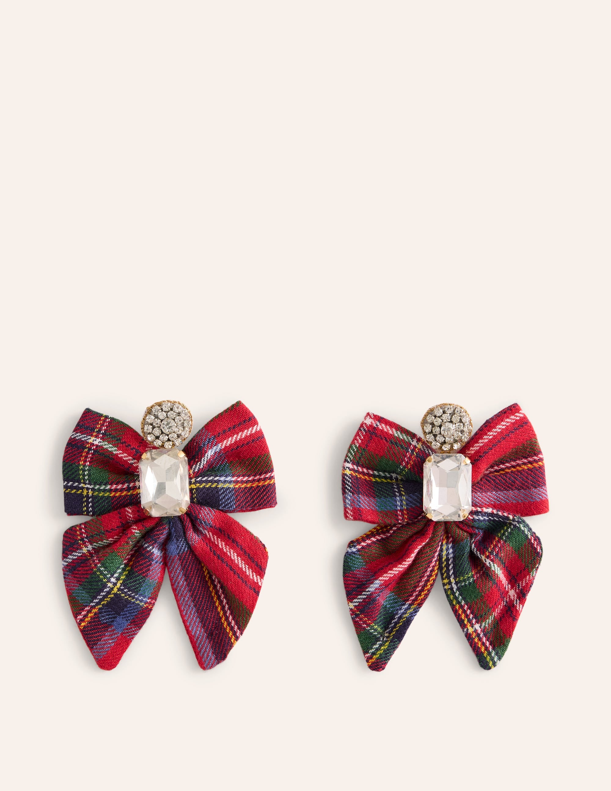 Novelty Bow Earrings-Red and Blue Check - Image 2