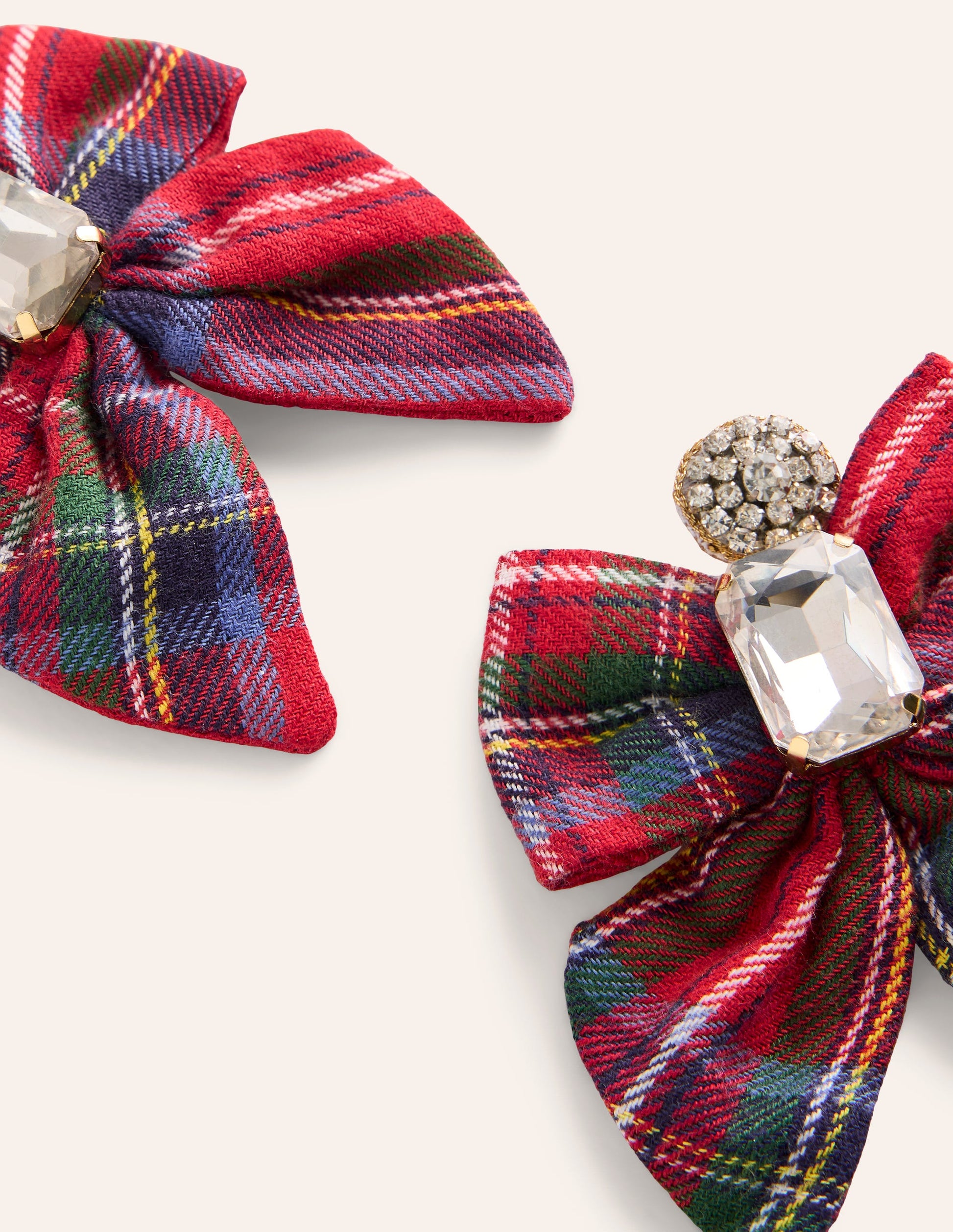 Novelty Bow Earrings-Red and Blue Check-3