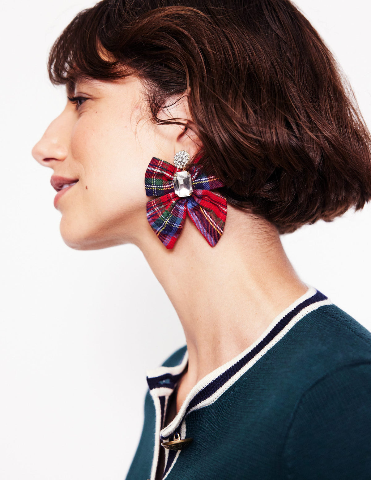 Novelty Bow Earrings-Red and Blue Check-1