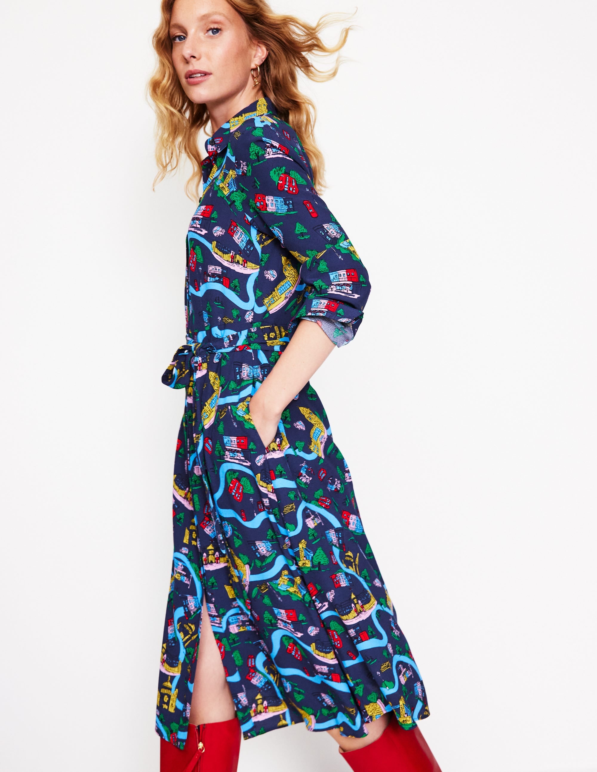 Kate Midi Shirt Dress-French Navy, London Town - Image 1