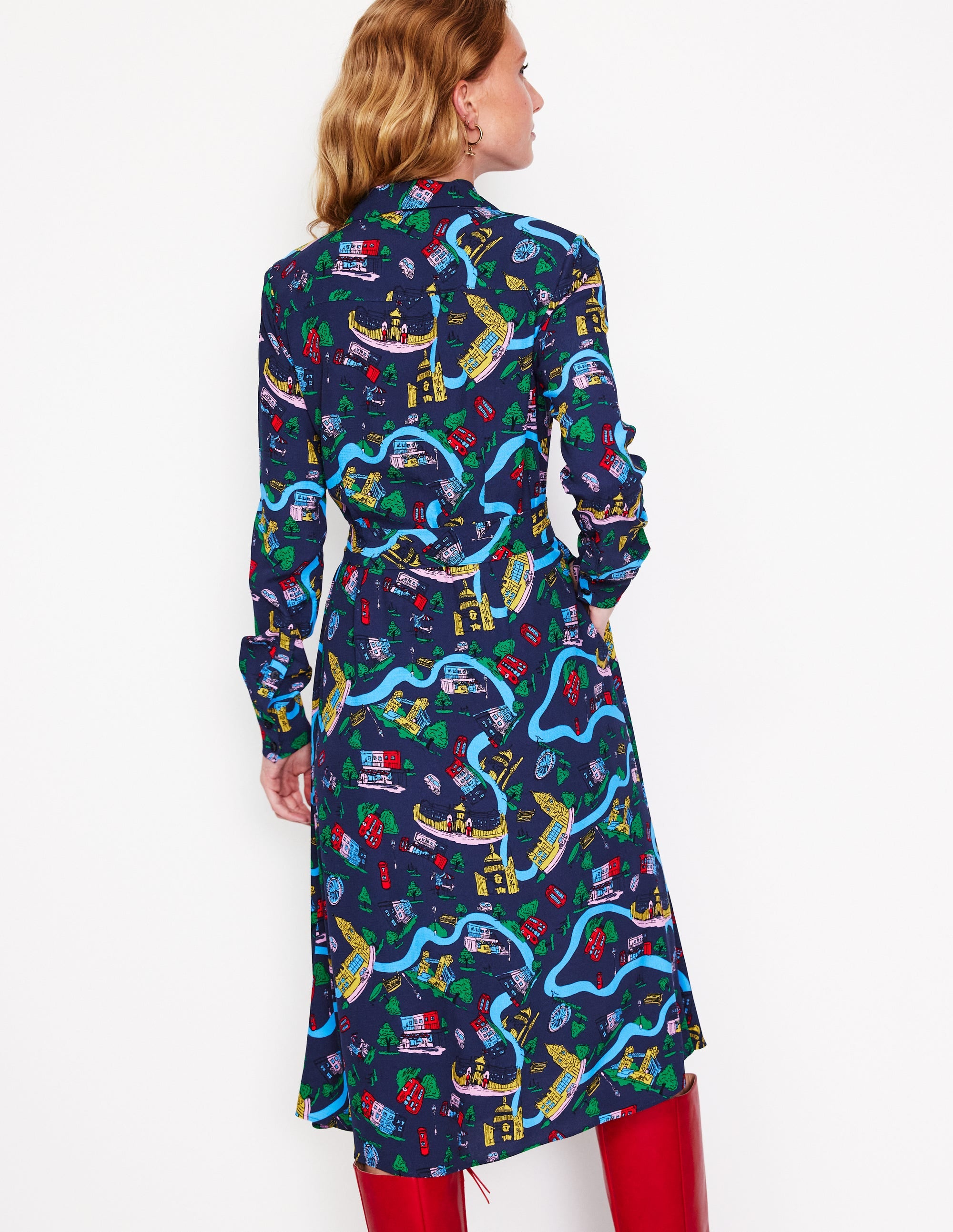 Kate Midi Shirt Dress-French Navy, London Town - Image 4