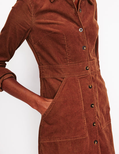 Flora Cord Midi Shirt Dress-Cognac-2