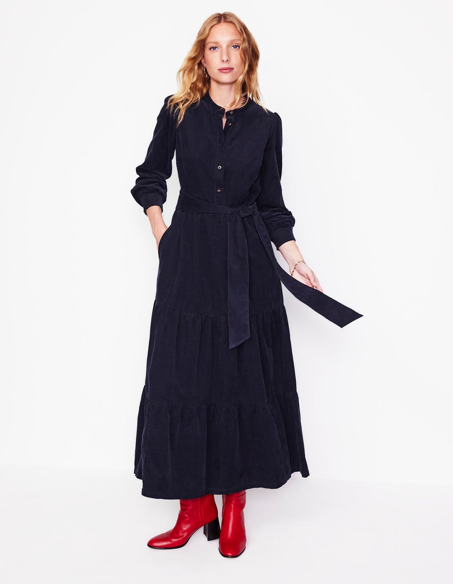 Alba Cord Maxi Dress-Navy - Image 1