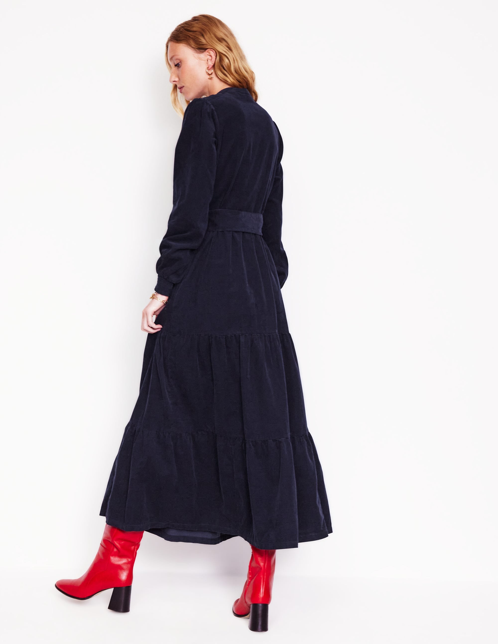 Alba Cord Maxi Dress-Navy - Image 3