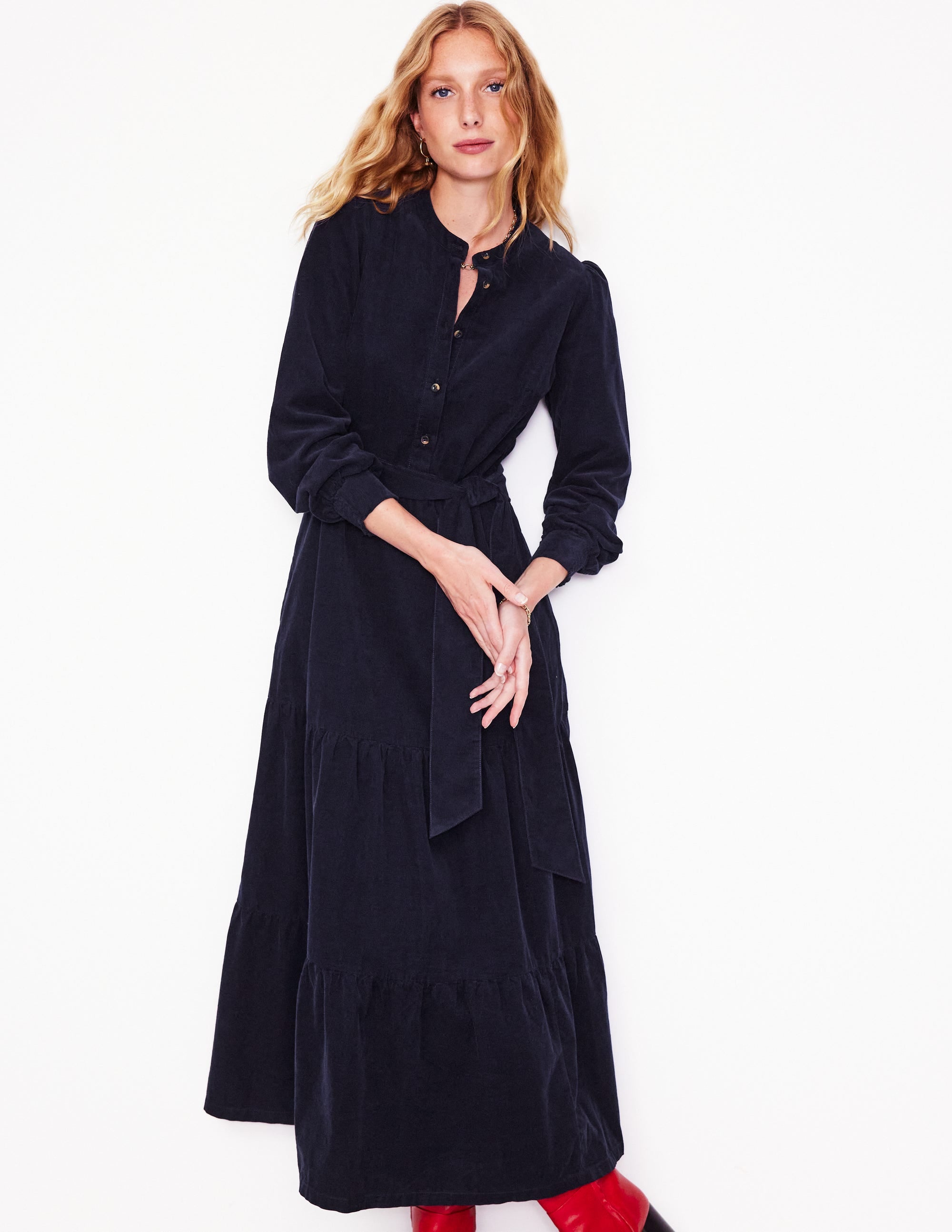 Alba Cord Maxi Dress-Navy - Image 4