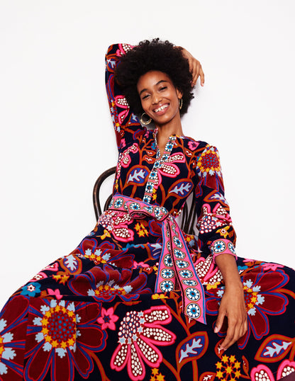 Alba Cord Maxi Dress-French Navy, Cosmic Meadow-1