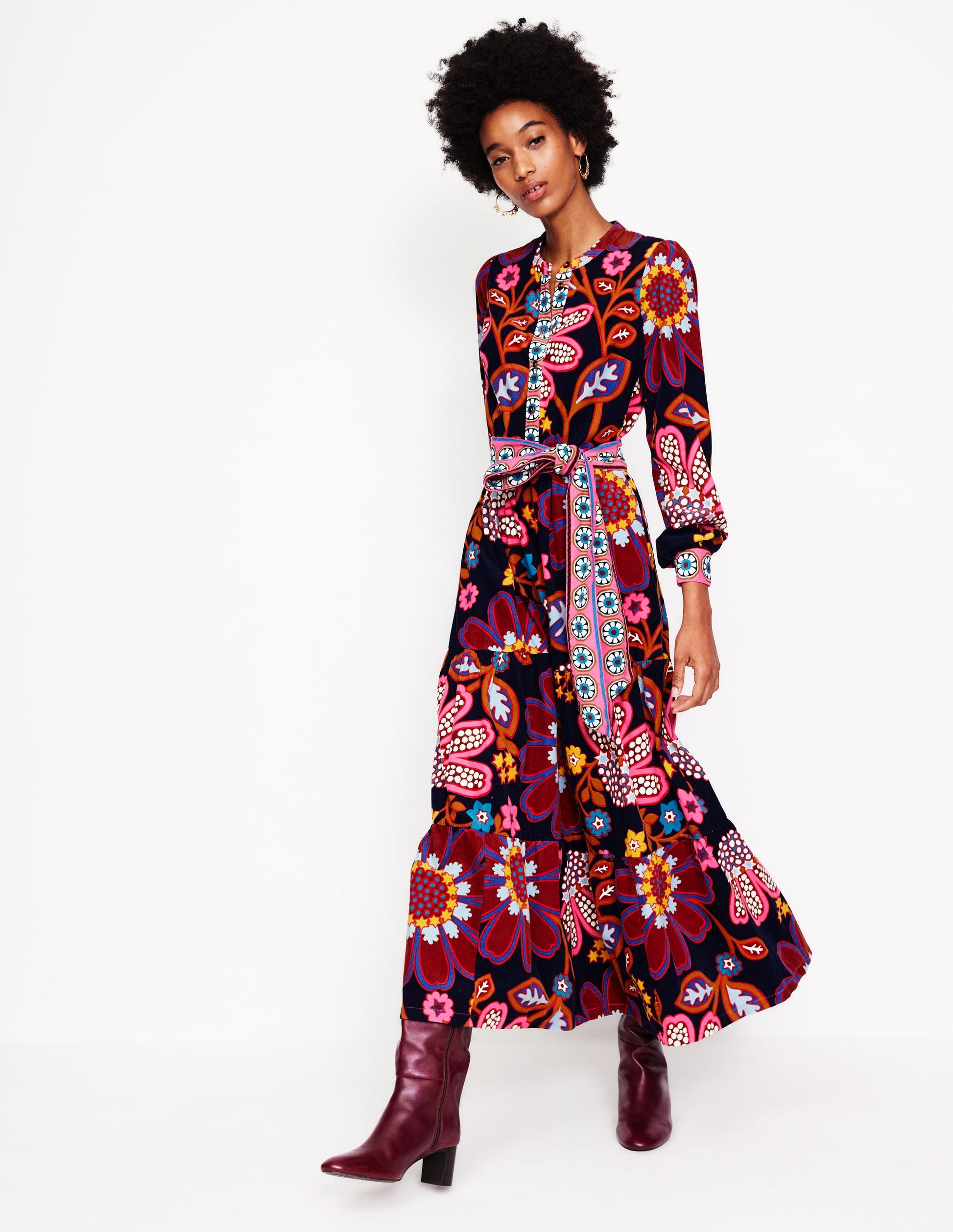 Alba Cord Maxi Dress-French Navy, Cosmic Meadow-2