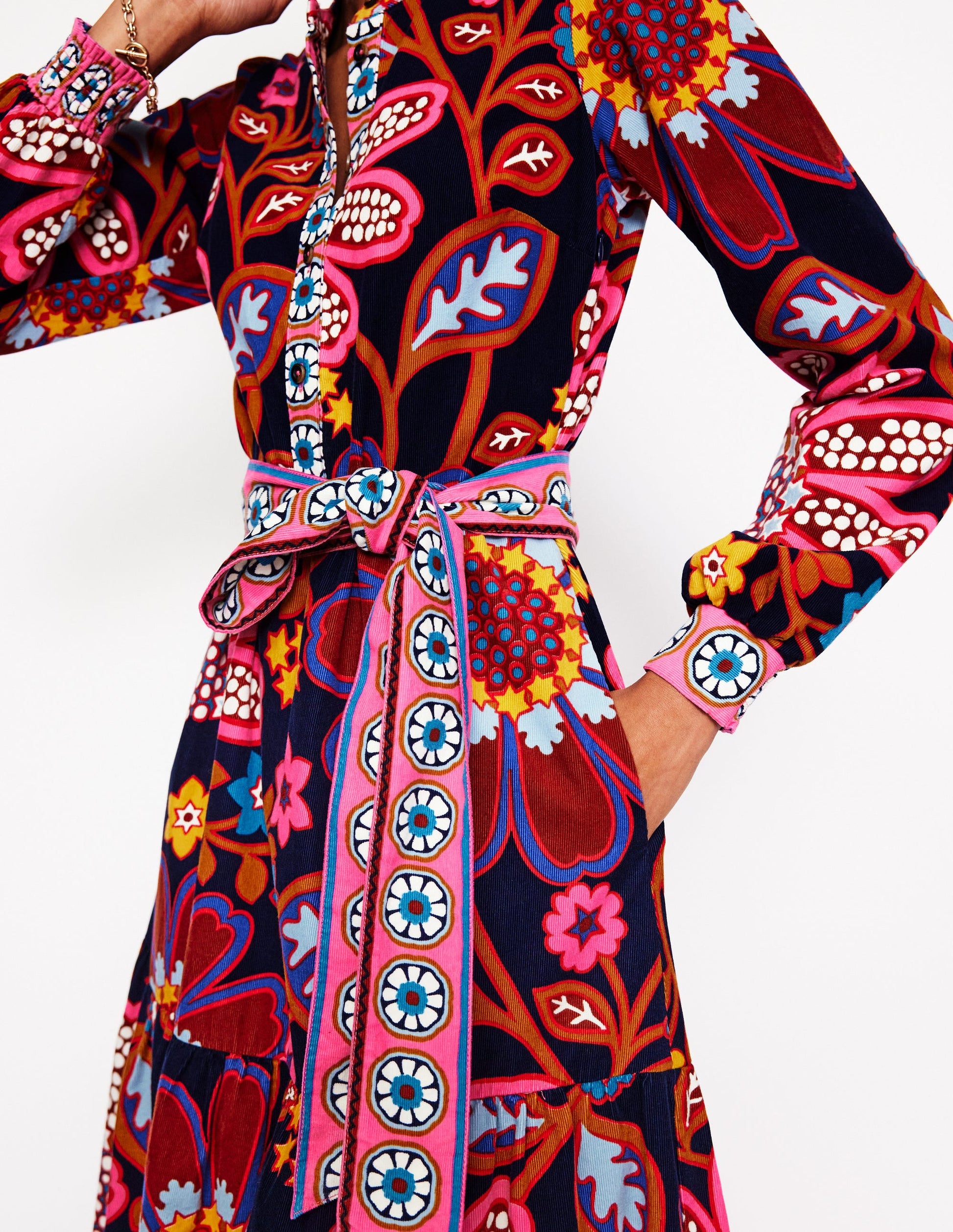 Alba Cord Maxi Dress-French Navy, Cosmic Meadow-3