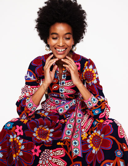 Alba Cord Maxi Dress-French Navy, Cosmic Meadow-5