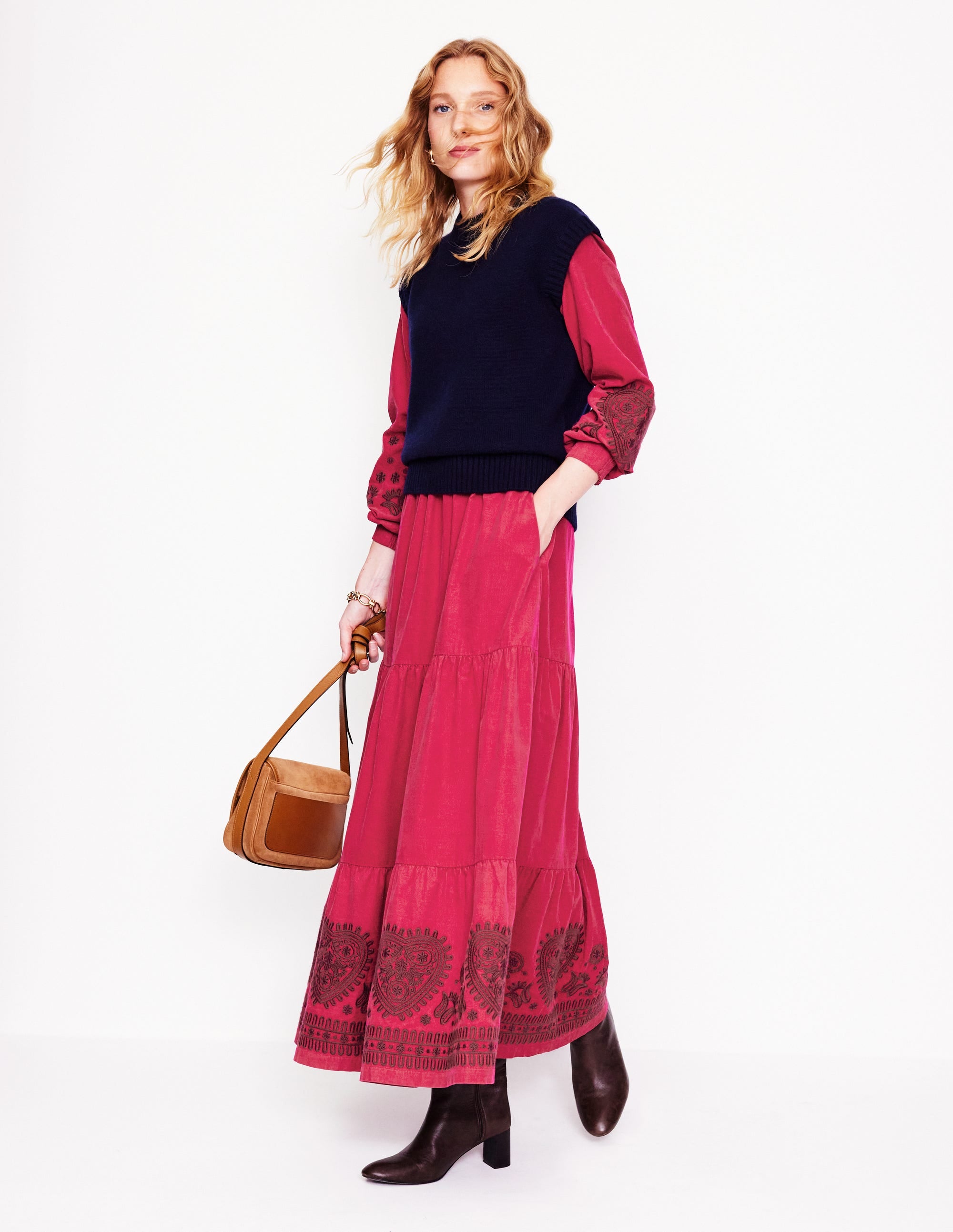 Alba Cord Maxi Dress-Cherry Jam, Embroidered - Image 6