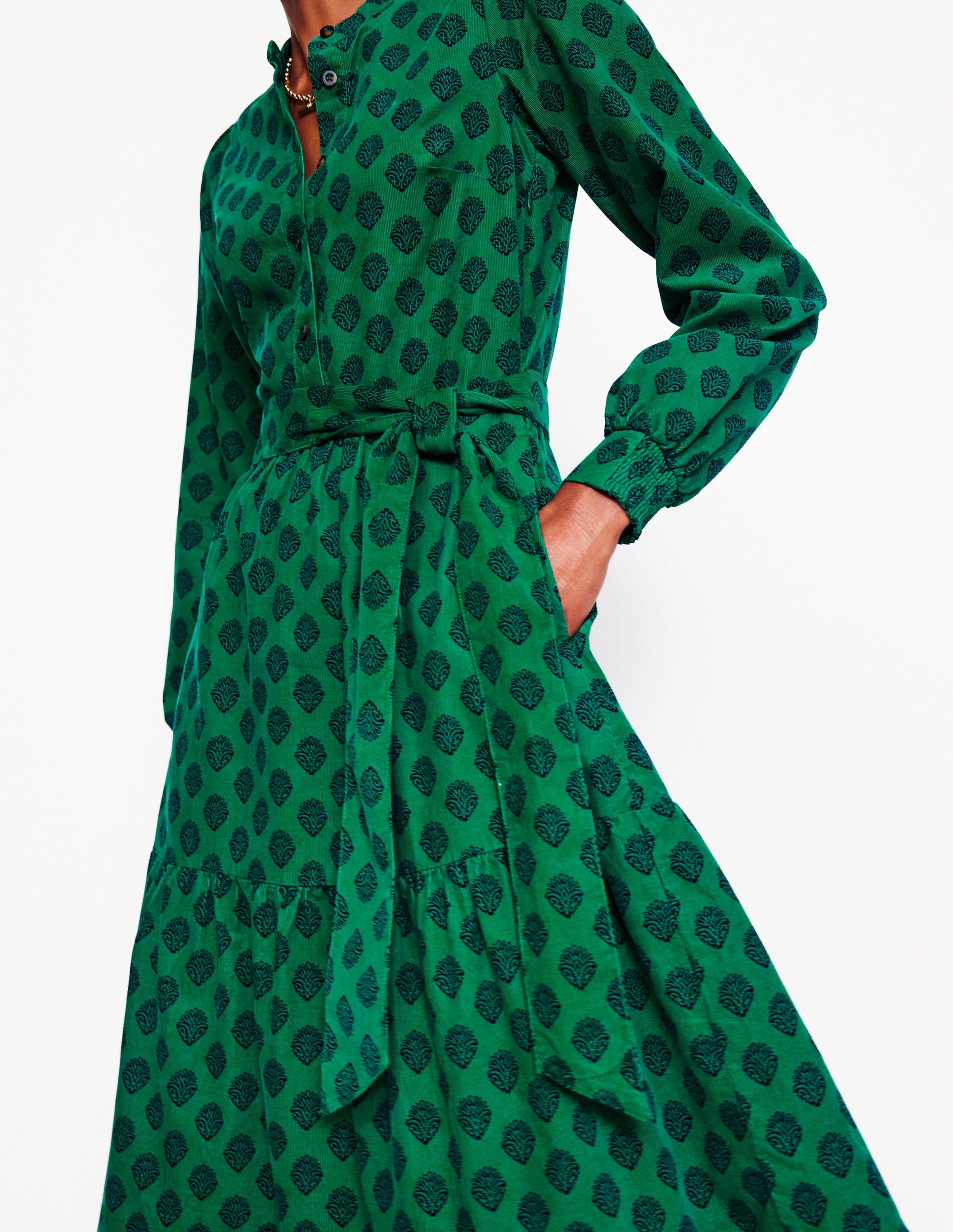 Alba Cord Maxi Dress-Alpine Green, Ornate Stamp-2