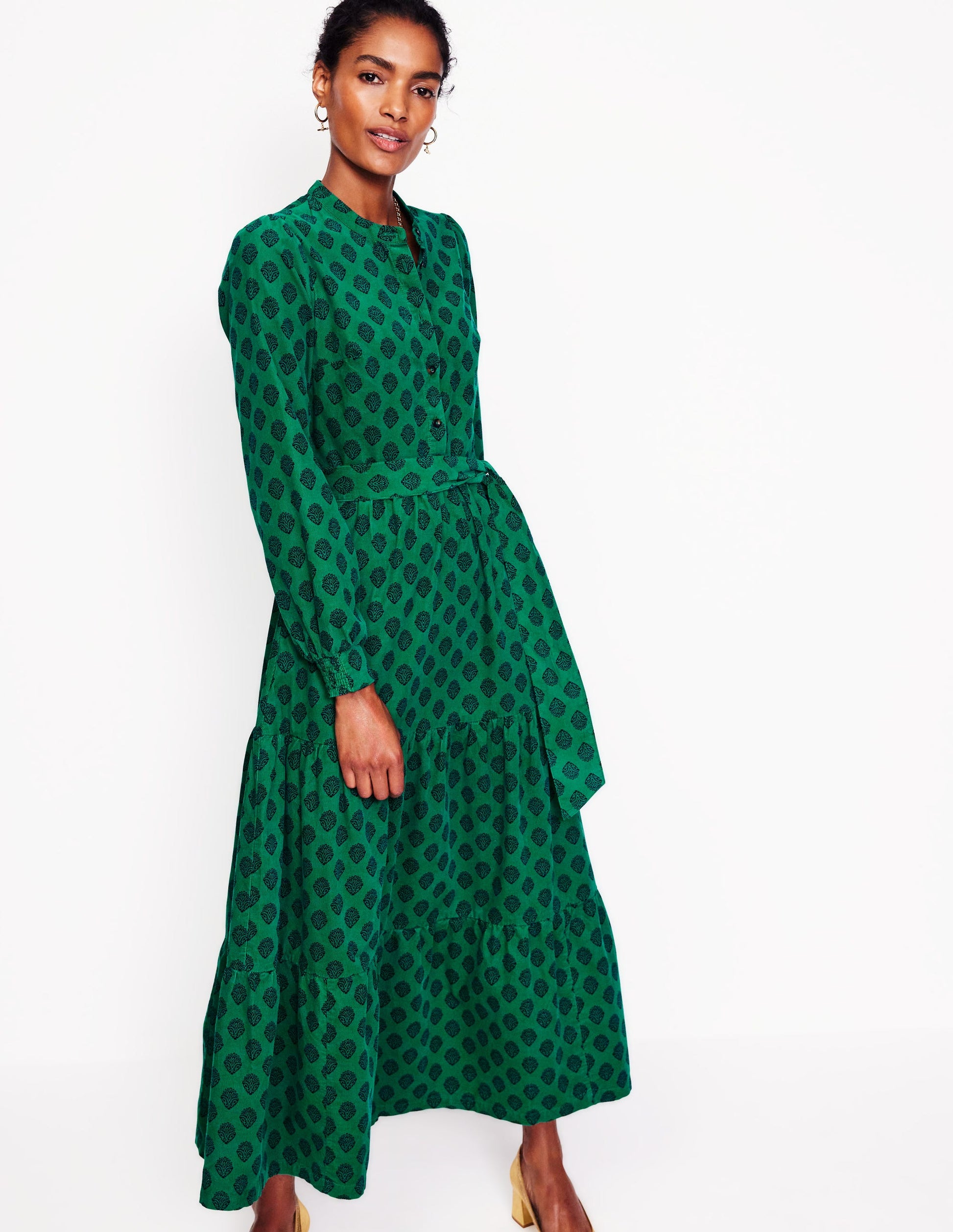 Alba Cord Maxi Dress-Alpine Green, Ornate Stamp-4