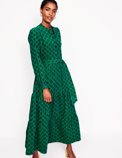 Alba Cord Maxi Dress-Alpine Green, Ornate Stamp-4