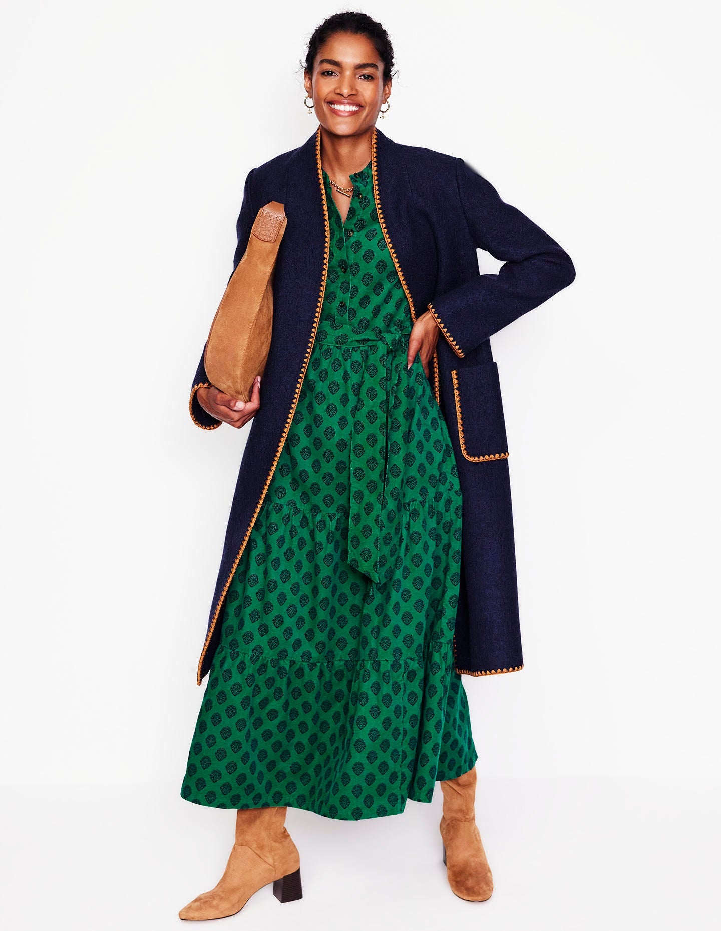 Alba Cord Maxi Dress-Alpine Green, Ornate Stamp-5