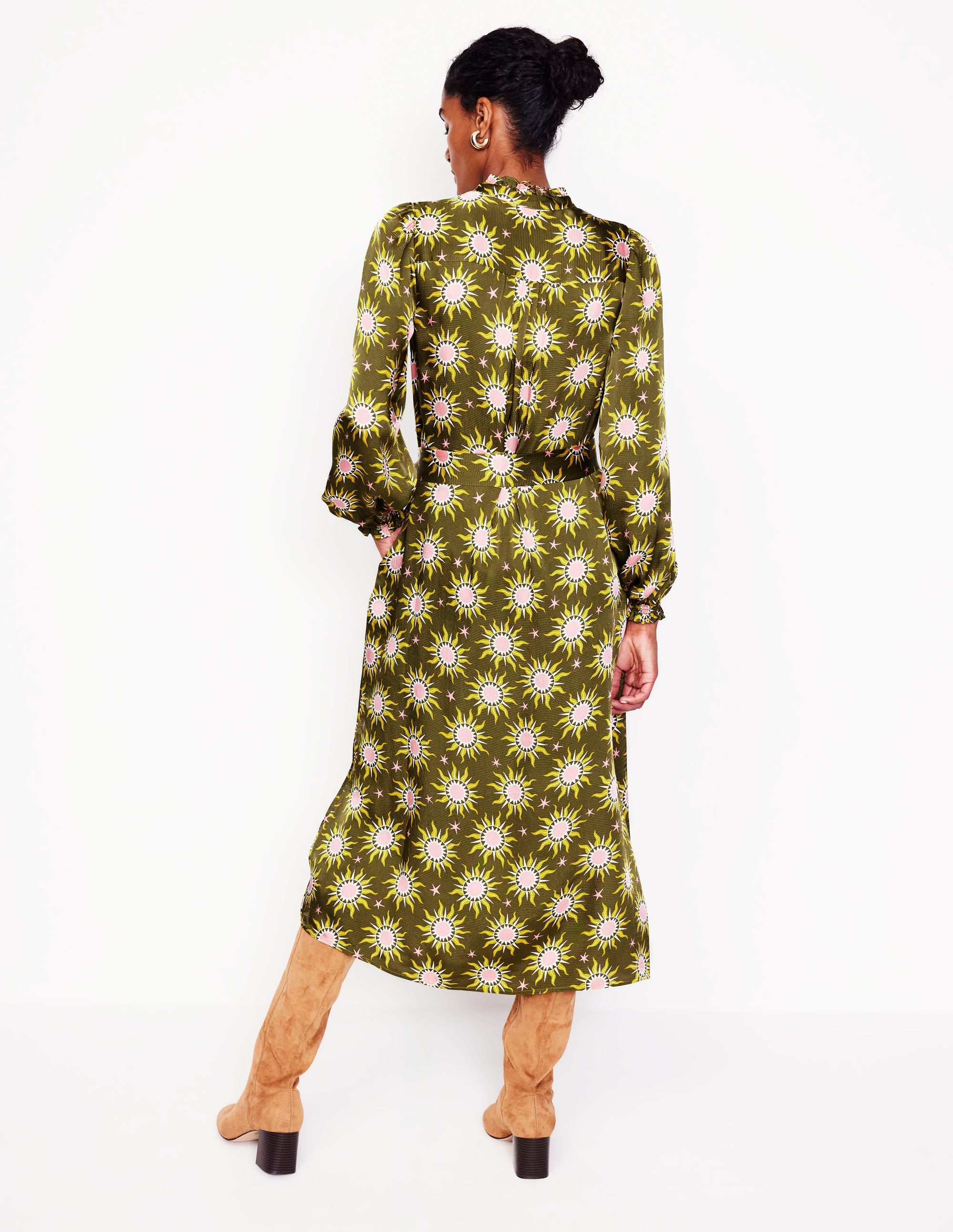 Jasmine Satin Midi Dress-Winter Moss, Celestial - Image 3