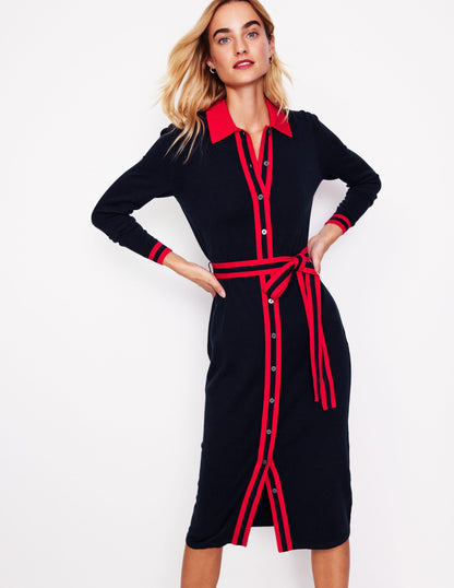 Victoria Knitted Shirt Dress-Navy and Rouge-2