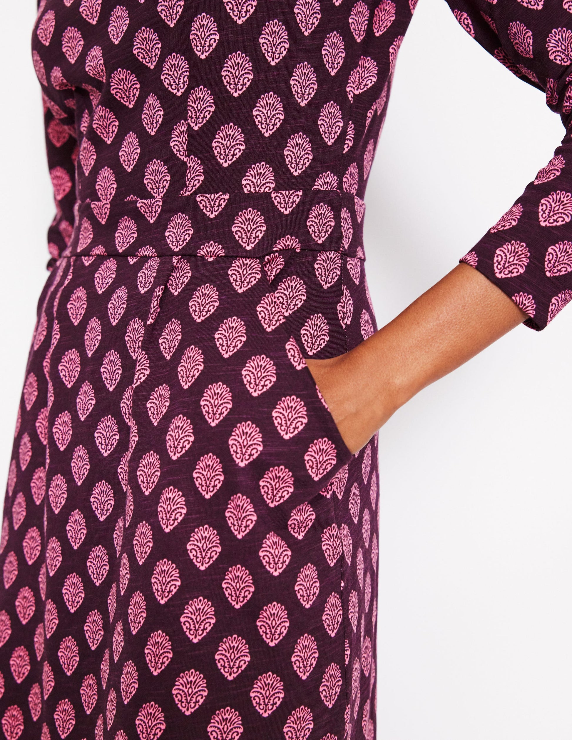 Florrie Long Sleeve Dress-Fig, Ornate Stamp-2