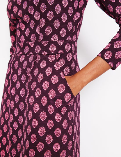 Florrie Long Sleeve Dress-Fig, Ornate Stamp-2