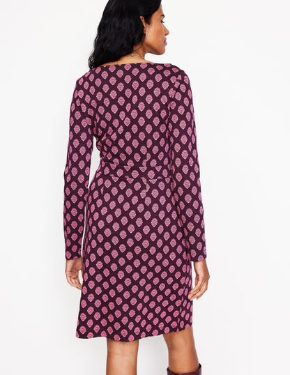 Florrie Long Sleeve Dress-Fig, Ornate Stamp-3
