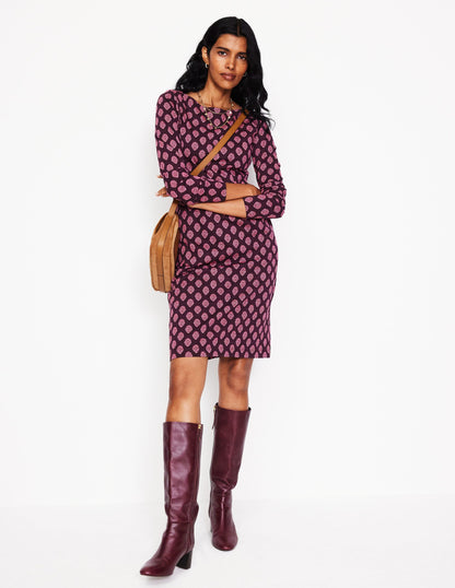 Florrie Long Sleeve Dress-Fig, Ornate Stamp-4