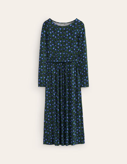 Amelie Long Sleeve Midi Dress-Pine, Pansy Sprig-5