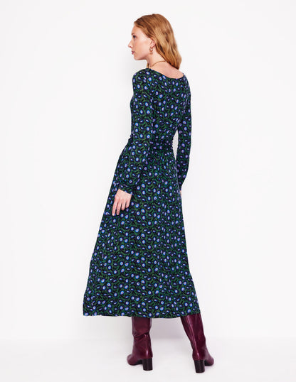 Amelie Long Sleeve Midi Dress-Pine, Pansy Sprig-4